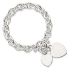 Disc Fancy Link Bracelet in Sterling Silver, Engravable, 7.8 Inch - Sophia Jewelers