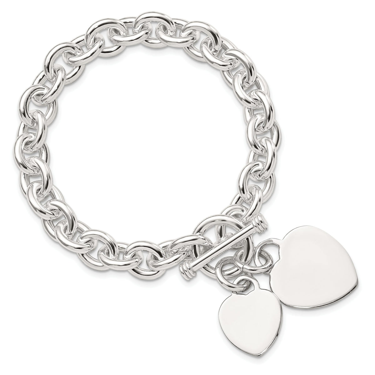 Disc Fancy Link Bracelet in Sterling Silver, Engravable, 7.8 Inch - Sophia Jewelers