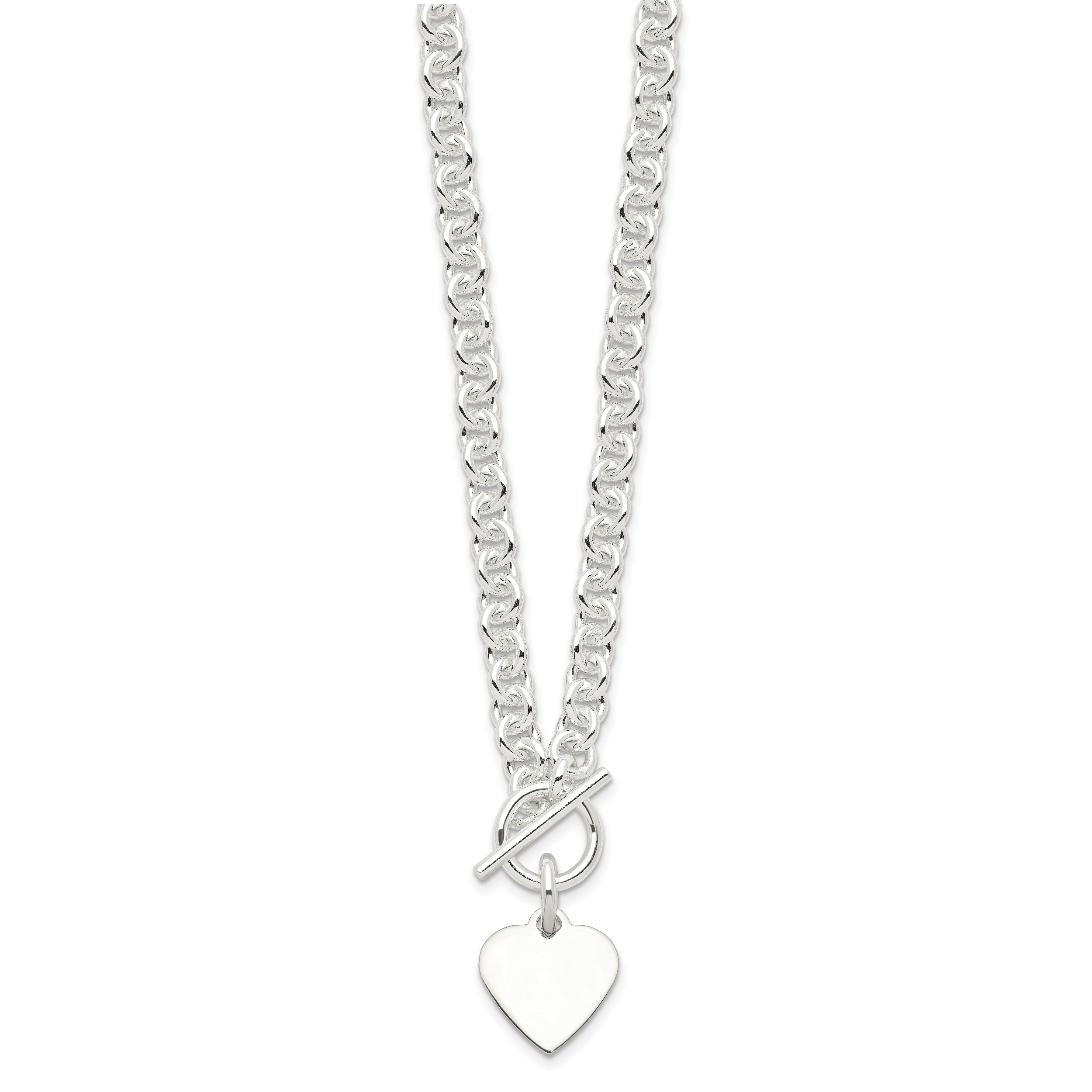 Sterling Silver Engraveable Heart Disc on Fancy Link Toggle 18in Necklace Secondary image