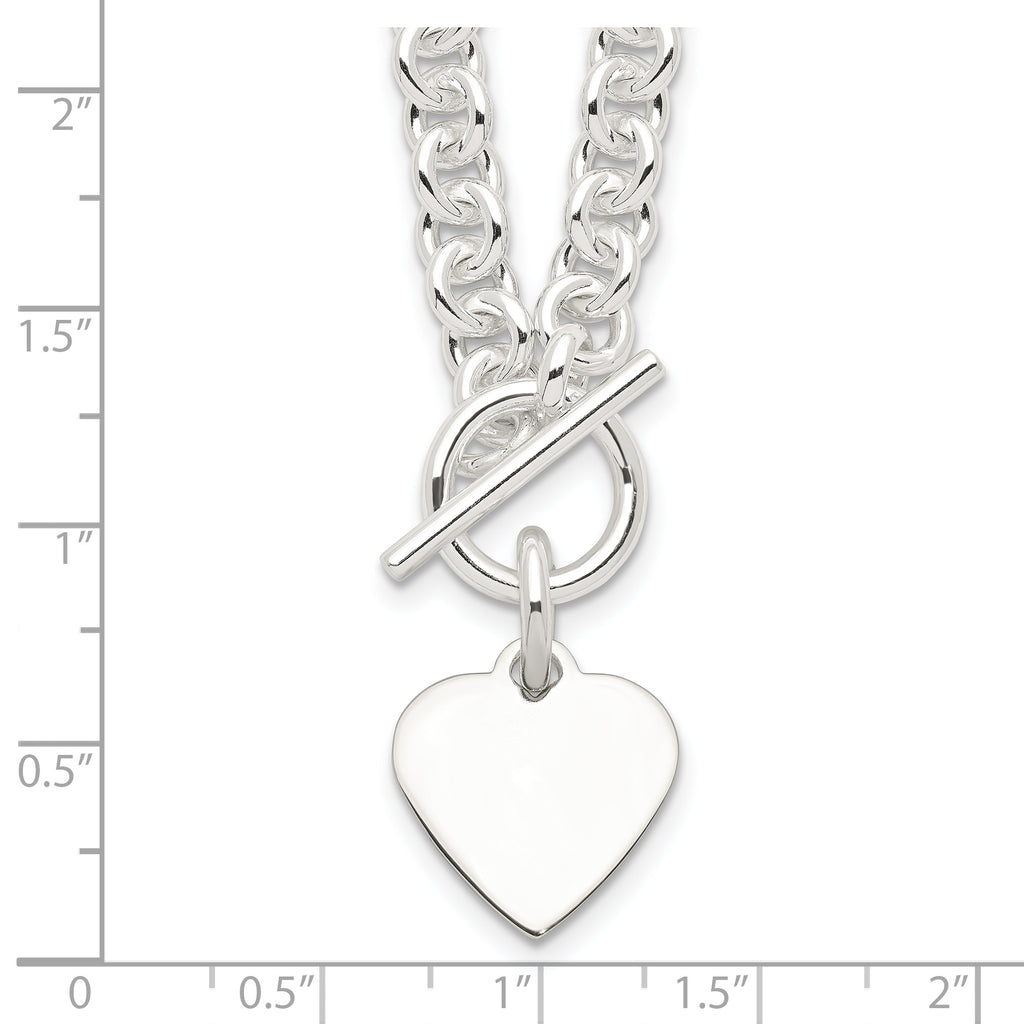 Sterling Silver Engraveable Heart Disc on Fancy Link Toggle 18in Necklace