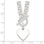 Sterling Silver Engraveable Heart Disc on Fancy Link Toggle 18in Necklace