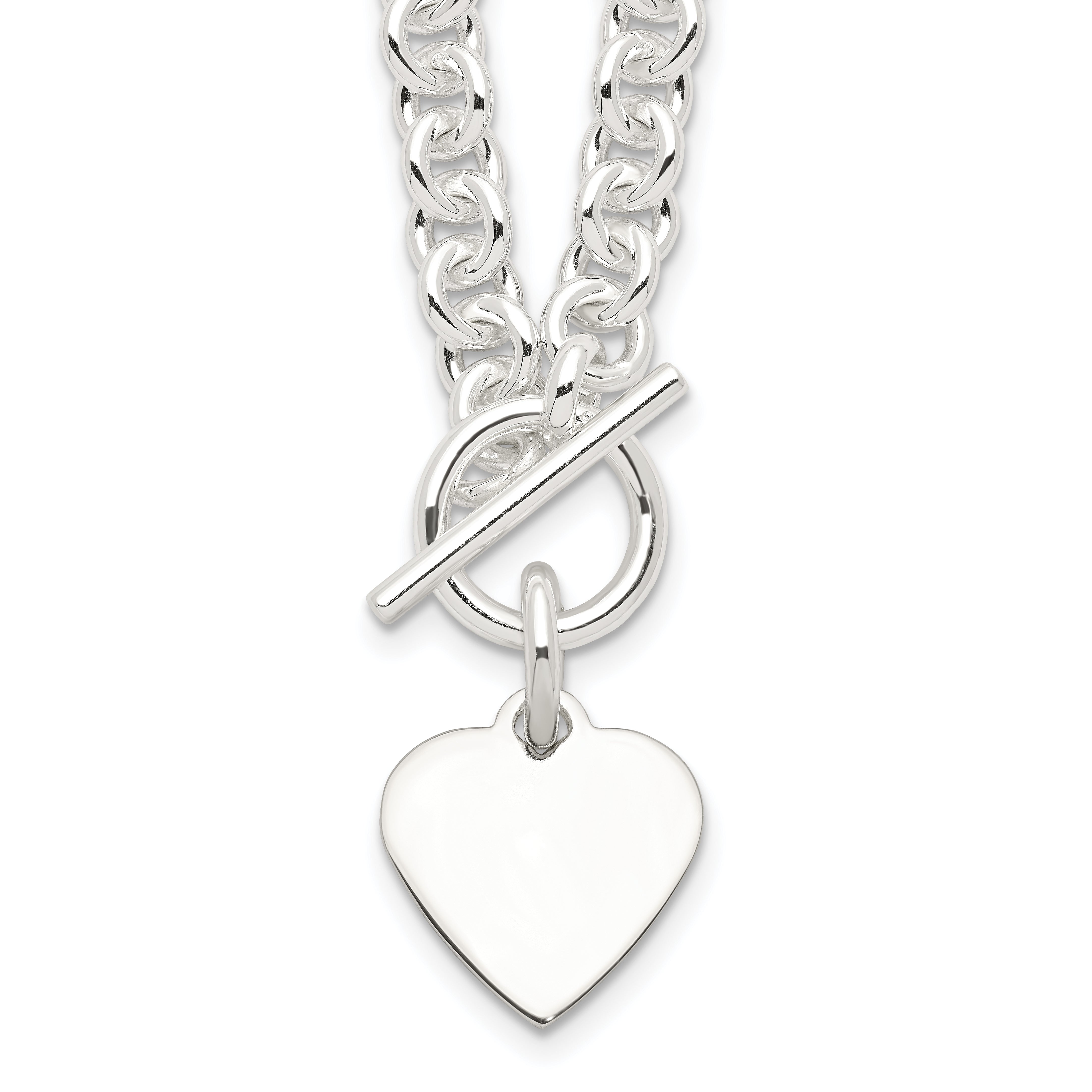 Sterling Silver Engraveable Heart Disc on Fancy Link Toggle 18in Necklace Main image