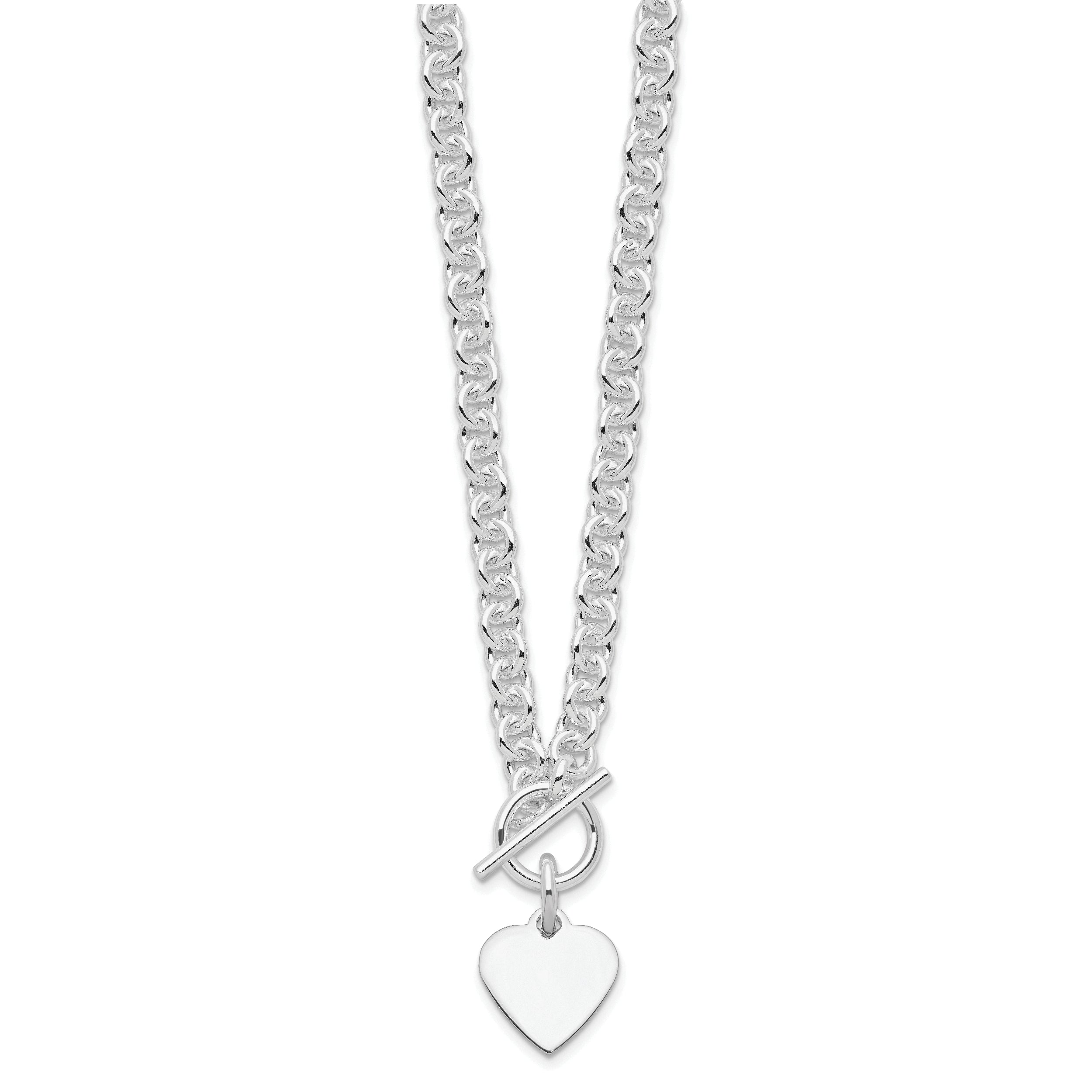 Sterling Silver RH-plated Heart Disc on Toggle 18in Necklace