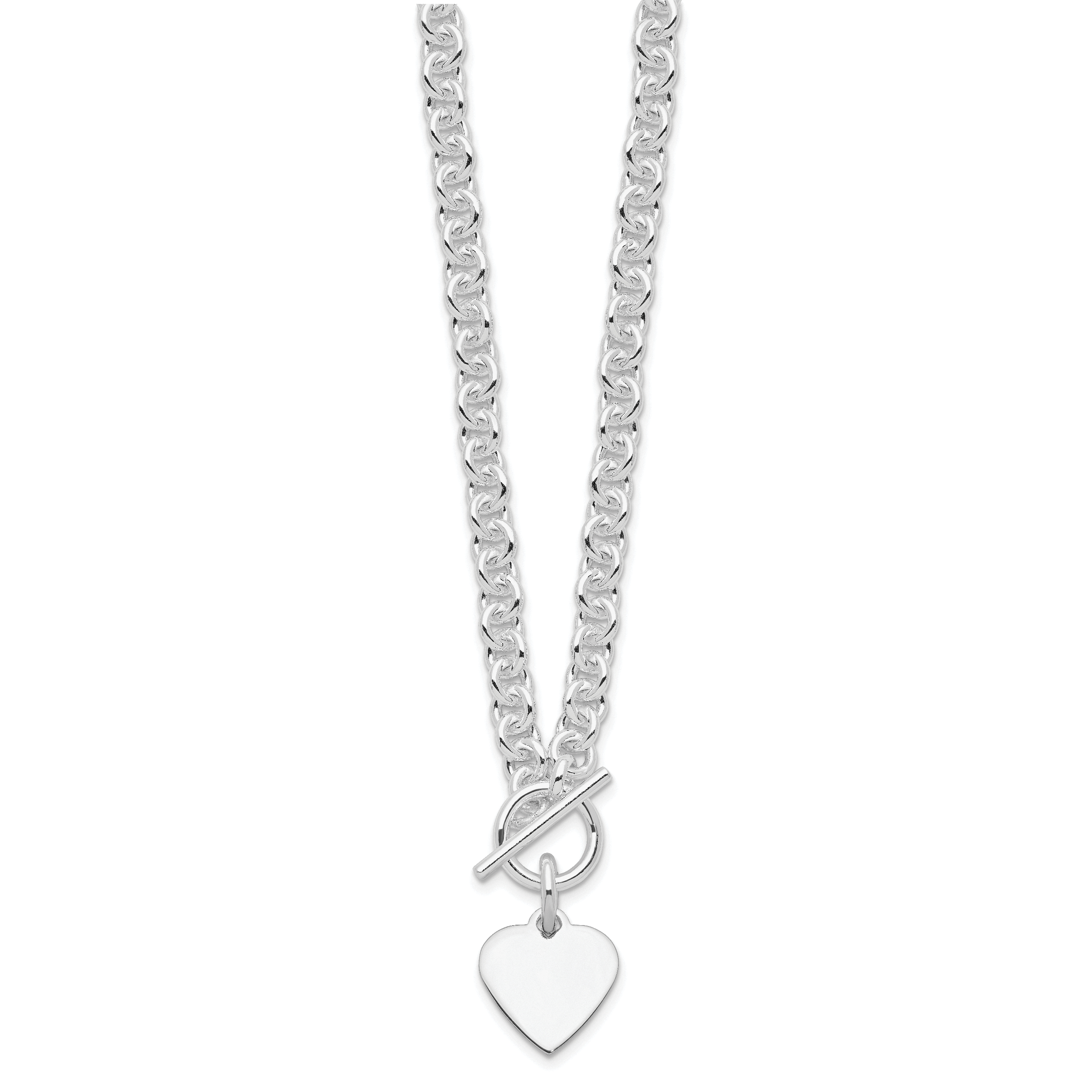 Sterling Silver RH-plated Heart Disc on Toggle 18in Necklace Secondary image