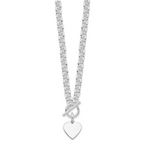 Sterling Silver RH-plated Heart Disc on Toggle 18in Necklace