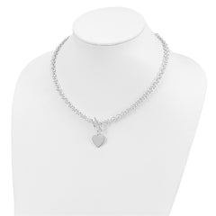 Sterling Silver RH-plated Heart Disc on Toggle 18in Necklace