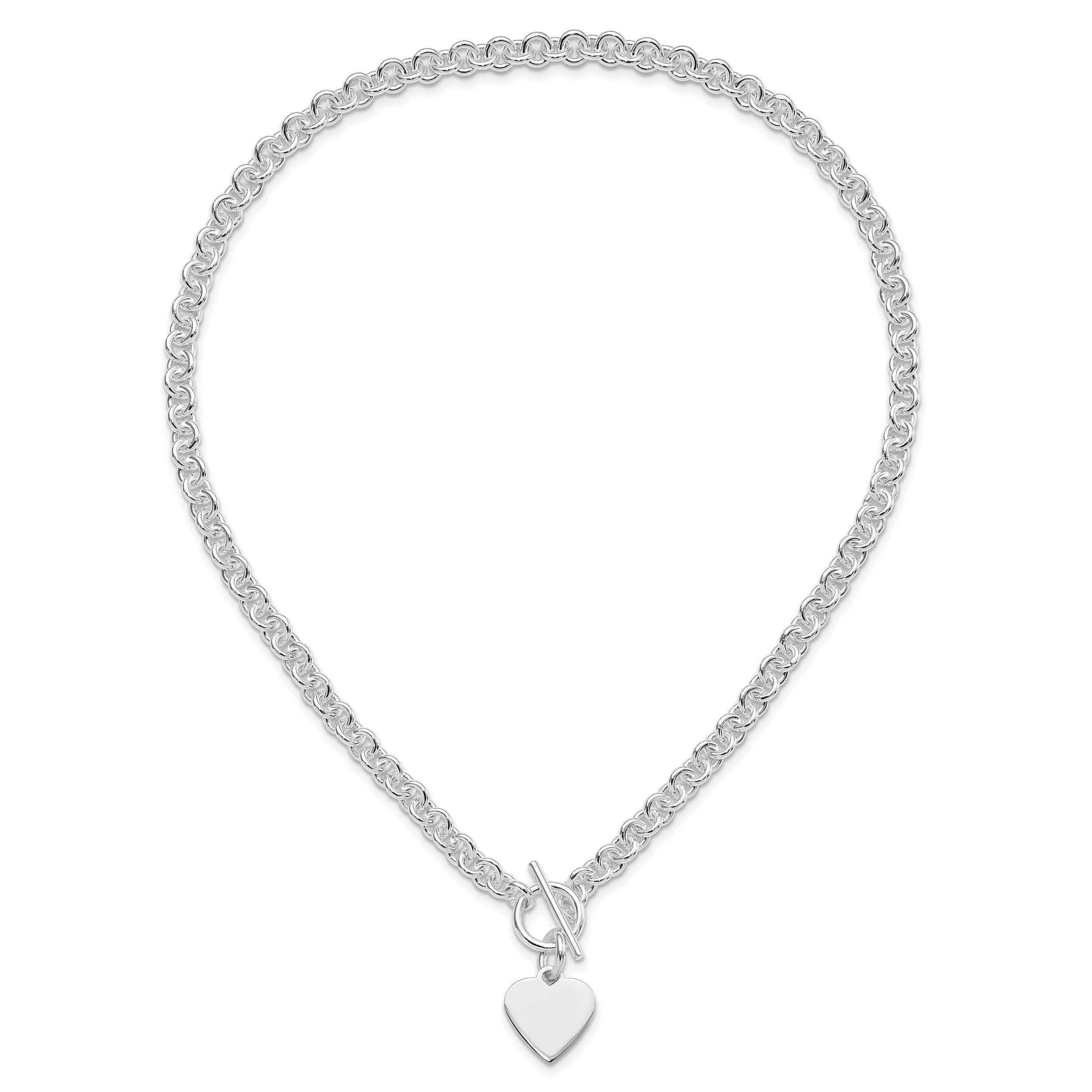 Sterling Silver RH-plated Heart Disc on Toggle 18in Necklace