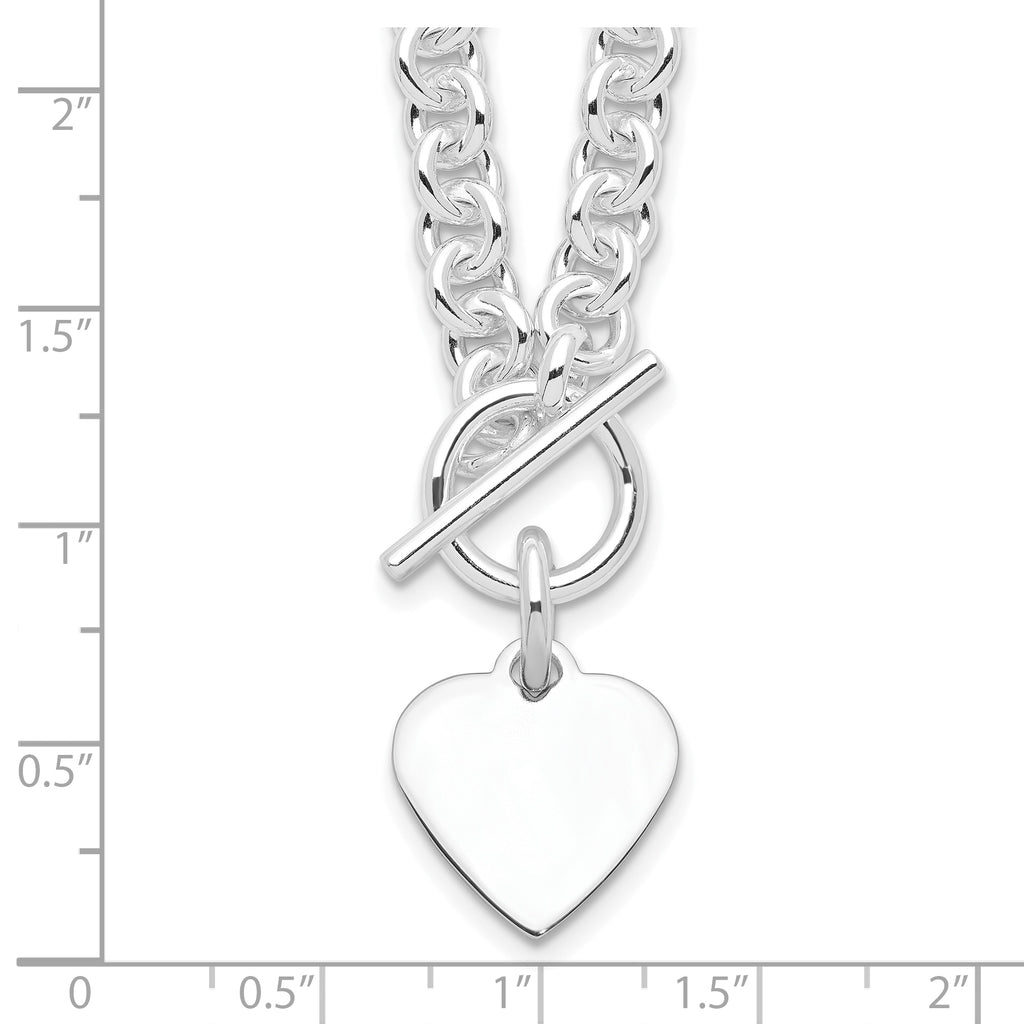 Sterling Silver RH-plated Heart Disc on Toggle 18in Necklace