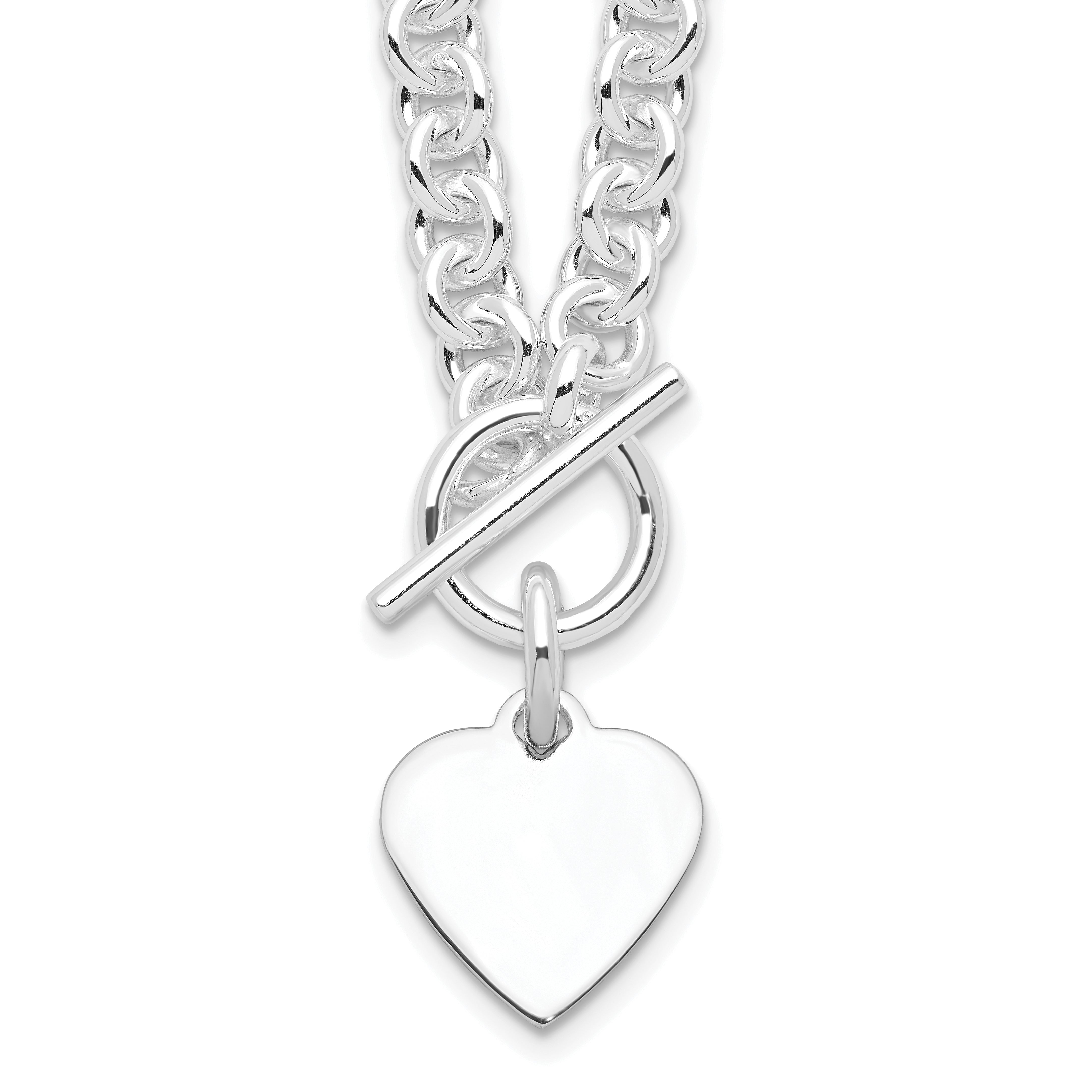 Sterling Silver RH-plated Heart Disc on Toggle 18in Necklace