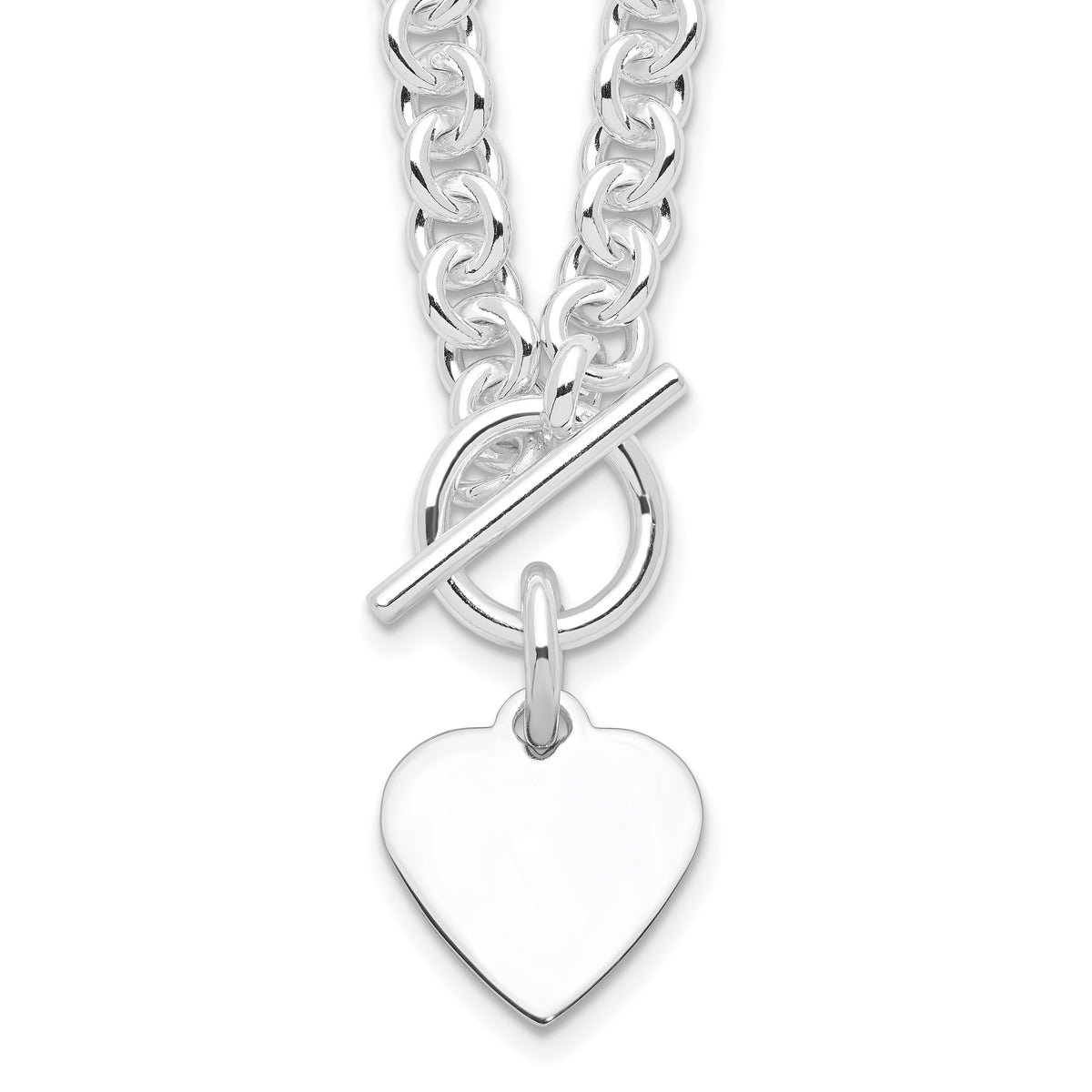 Sterling Silver RH-plated Heart Disc on Toggle 18in Necklace
