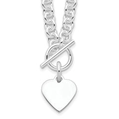 Sterling Silver RH-plated Heart Disc on Toggle 18in Necklace