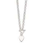 Sterling Silver Engravable 22x15mm Heart Disc on Fancy Rolo Link 18 inch Toggle Necklace