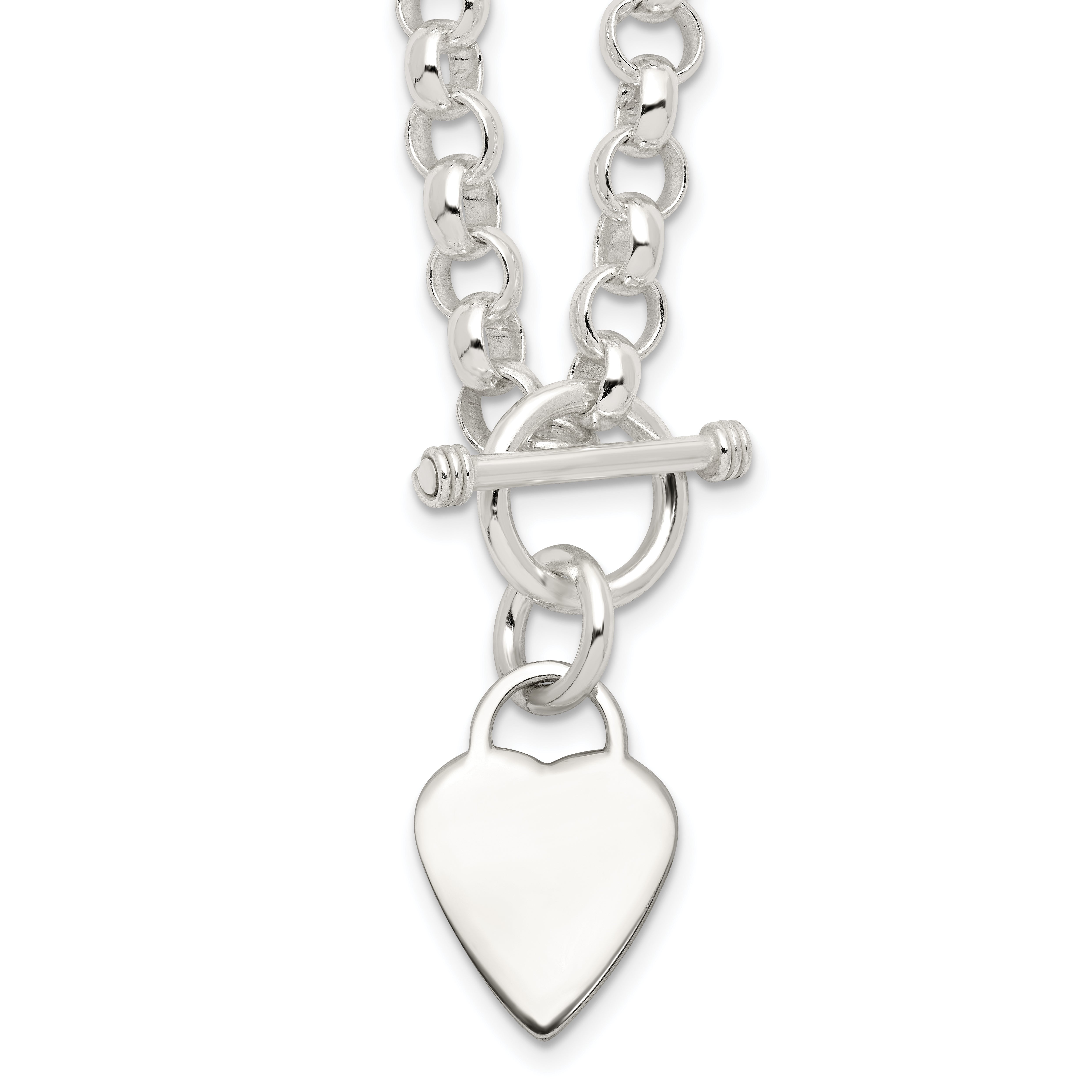 Sterling Silver Engraveable Heart Disc on Fancy Link Toggle Necklace Main image