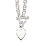 Sterling Silver Engravable 22x15mm Heart Disc on Fancy Rolo Link 18 inch Toggle Necklace