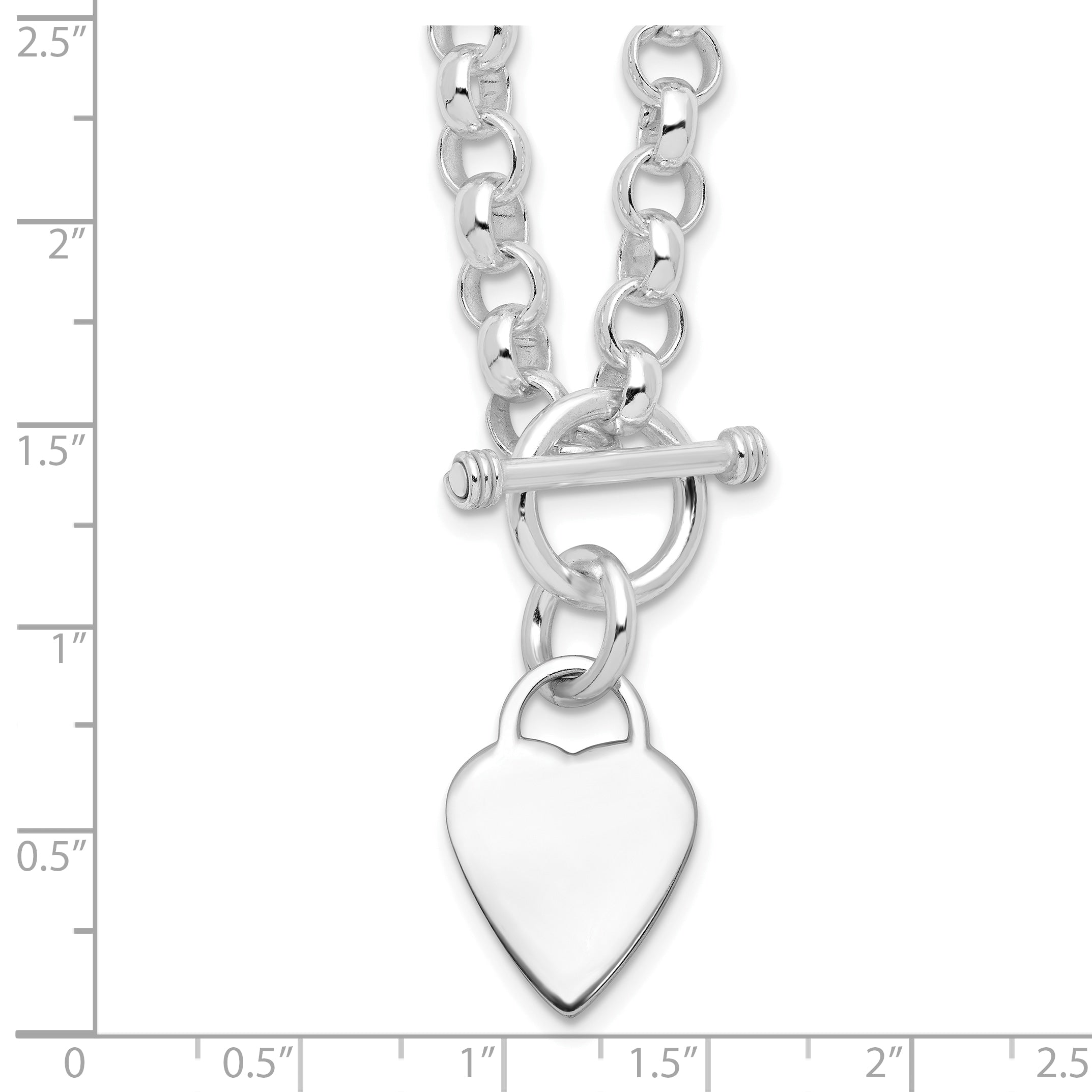 Sterling Silver RH-plated Heart Disc on Toggle Necklace