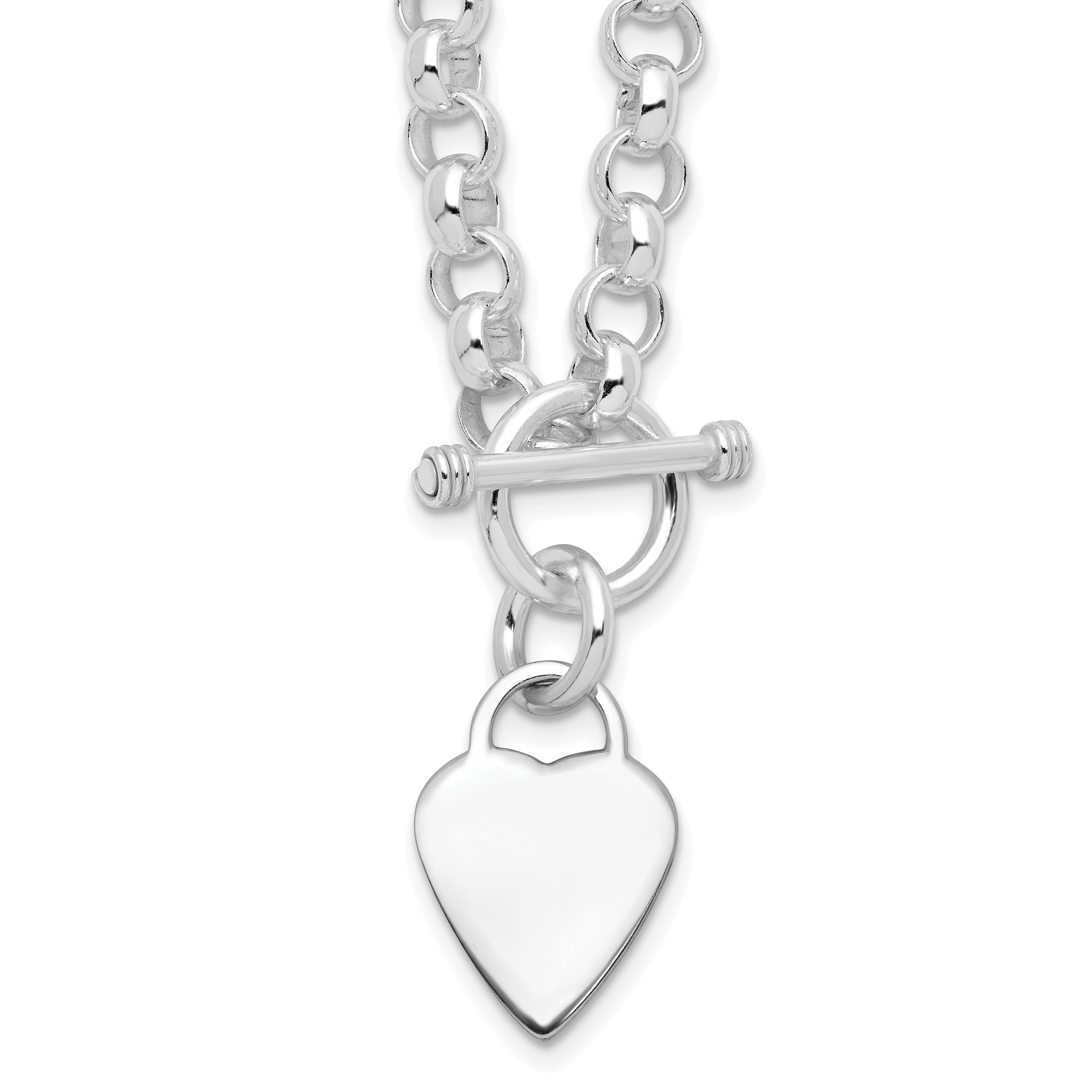 Sterling Silver RH-plated Heart Disc on Toggle Necklace Main image