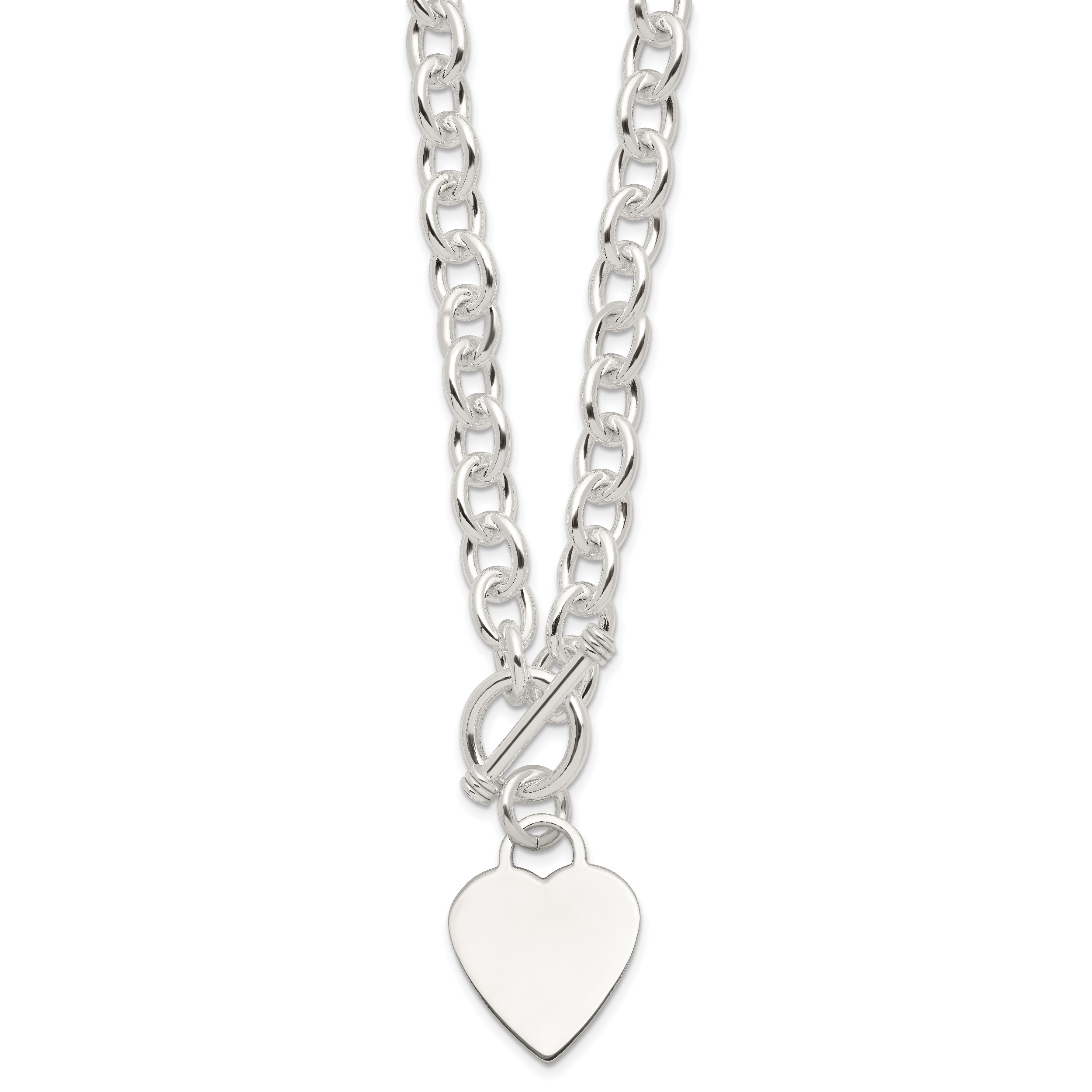 Sterling Silver Engraveable Heart Fancy Link Toggle Necklace Secondary image