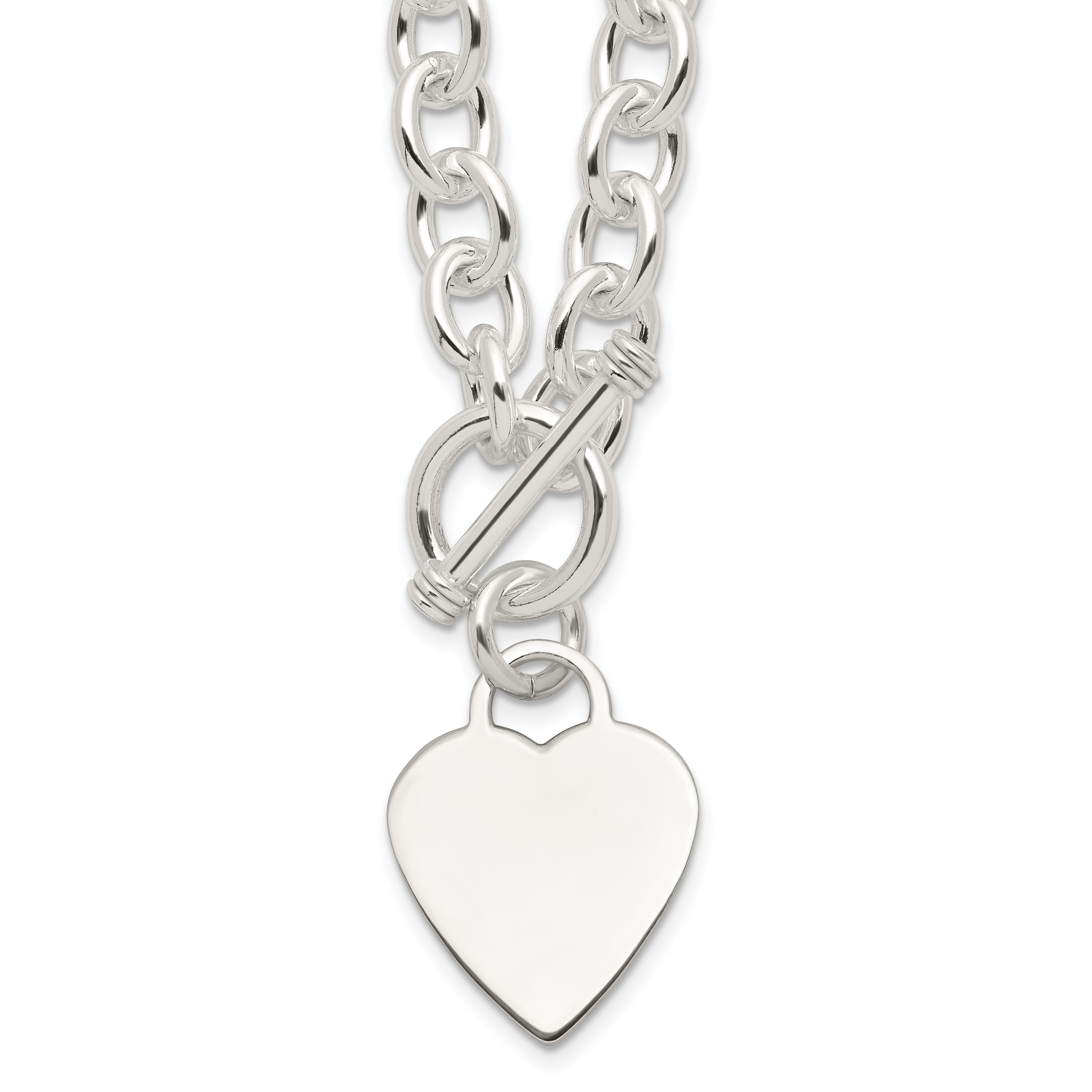 Sterling Silver Engraveable Heart Fancy Link Toggle Necklace Main image