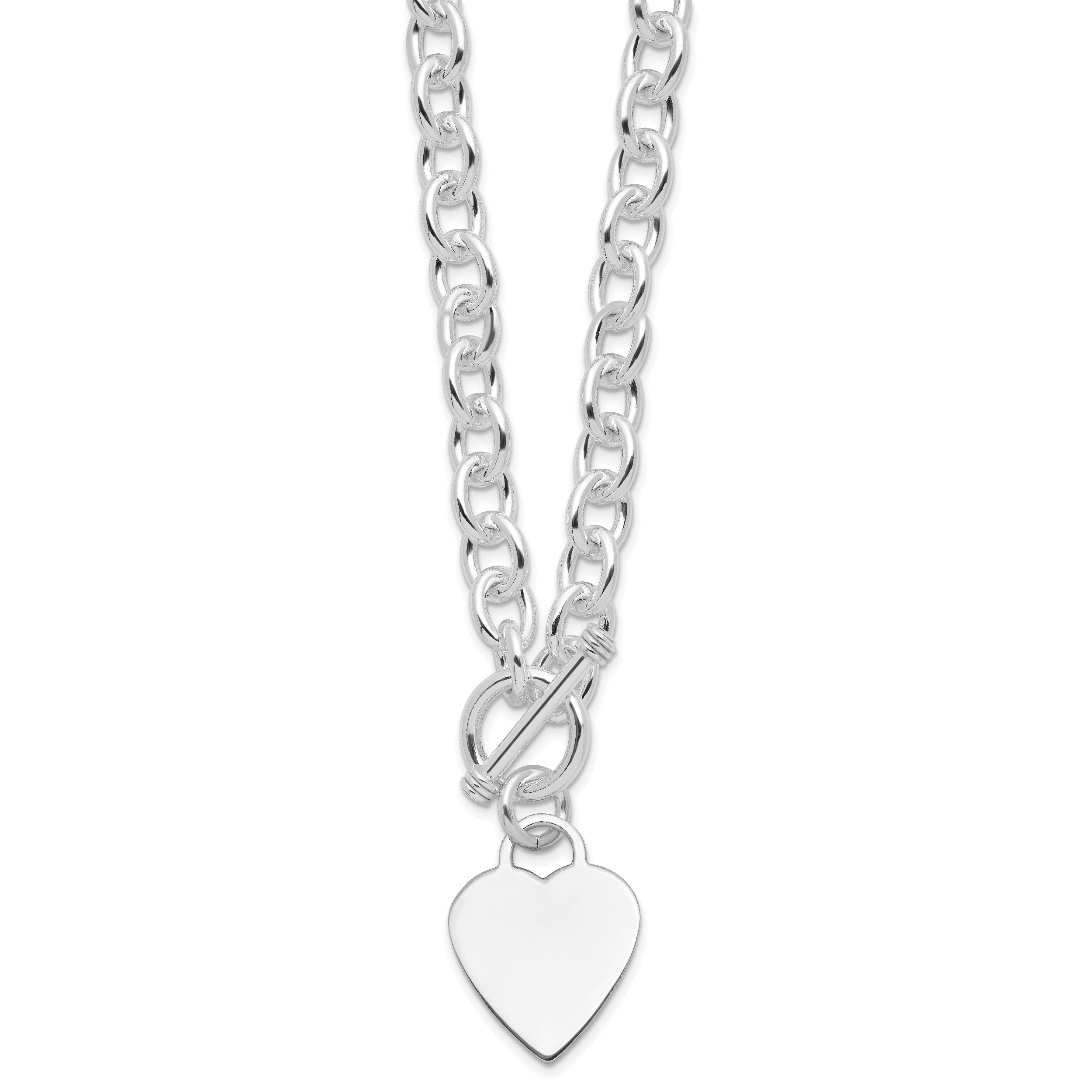 Sterling Silver RH-plated Heart Fancy Link Toggle Necklace