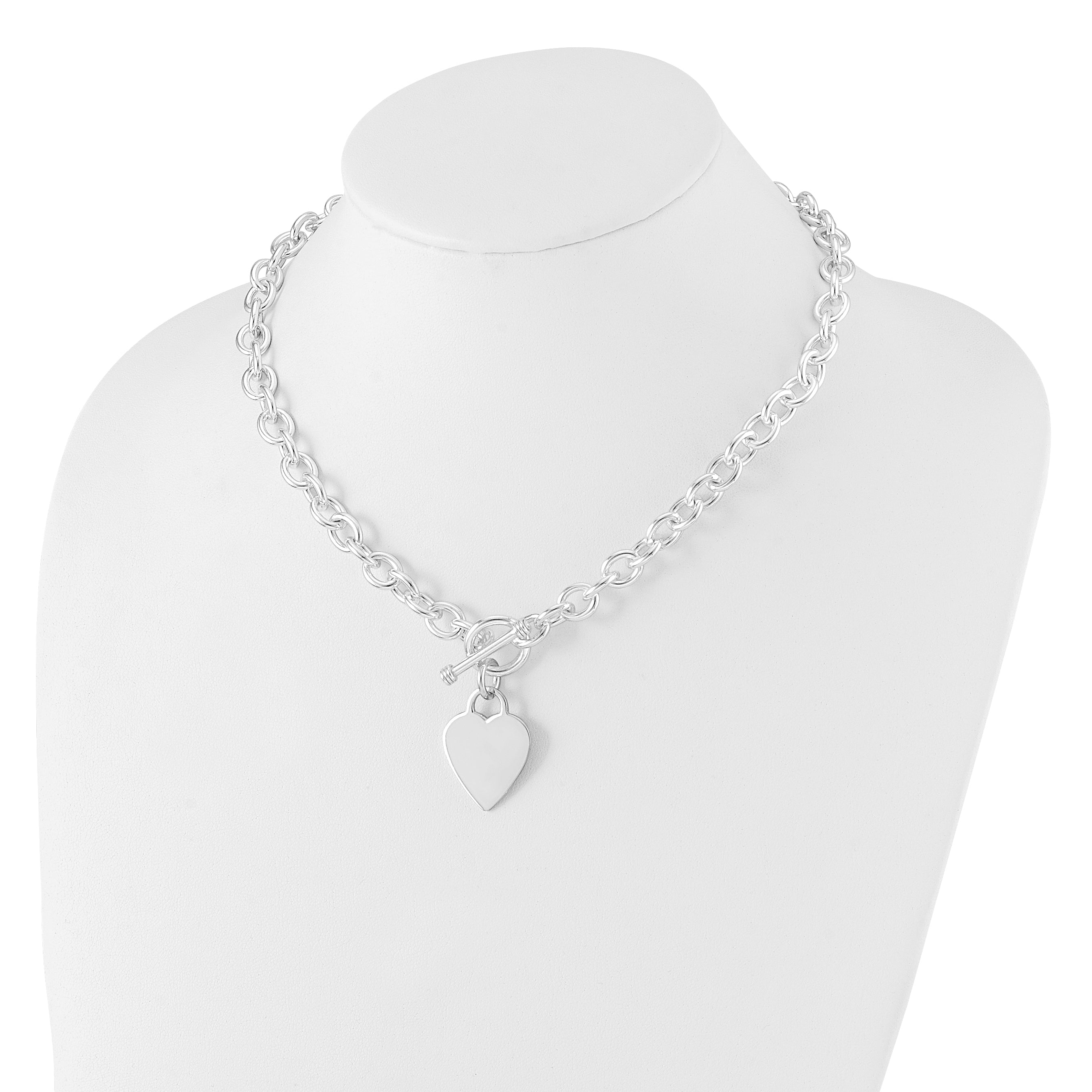 Sterling Silver RH-plated Heart Fancy Link Toggle Necklace
