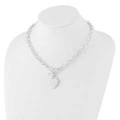 Sterling Silver RH-plated Heart Fancy Link Toggle Necklace