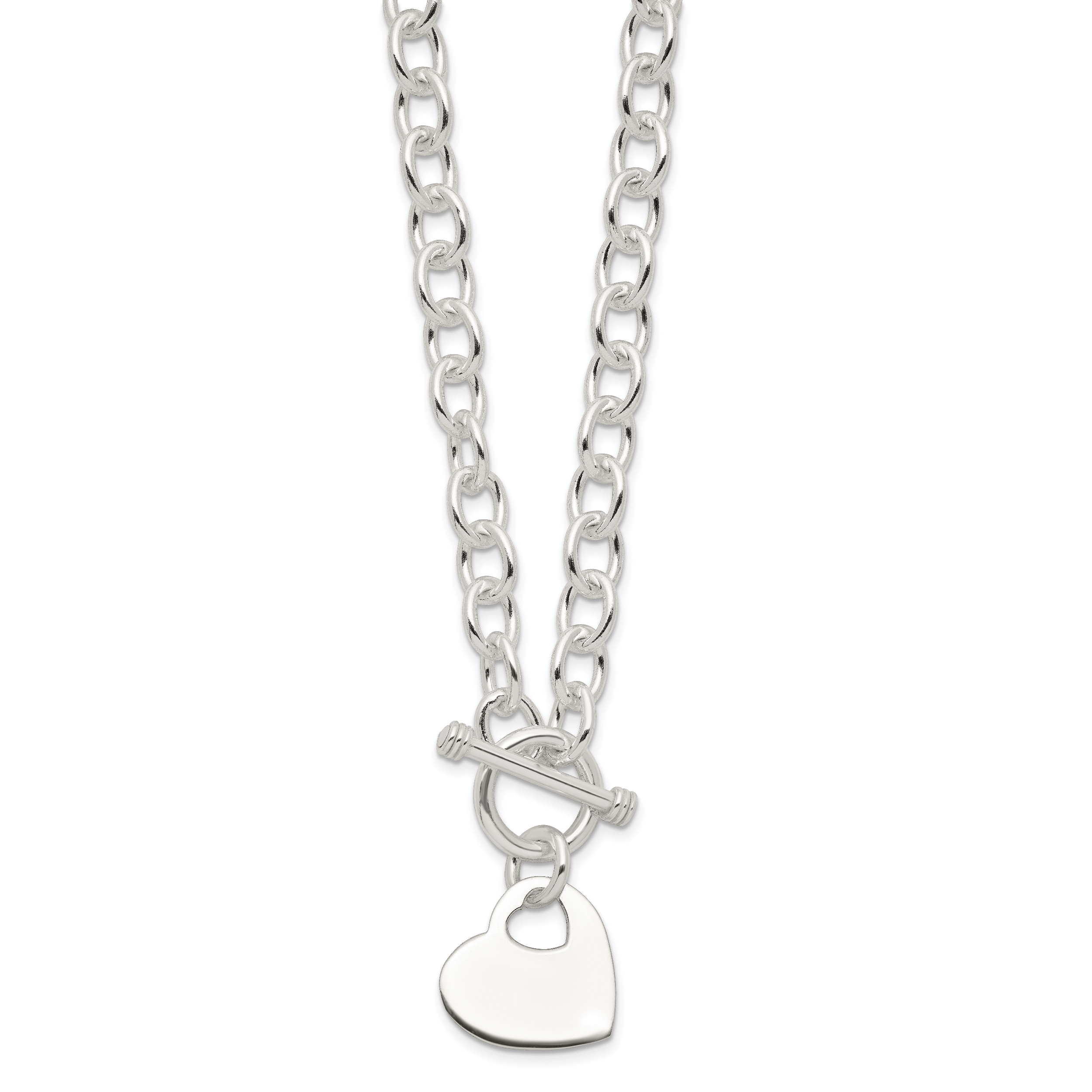Sterling Silver Engraveable Heart Disc on Fancy Link Toggle Necklace Secondary image