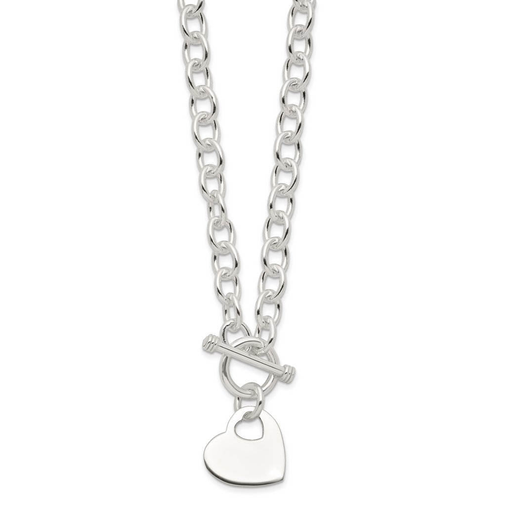 Sterling Silver Engraveable Heart Disc on Fancy Link Toggle Necklace