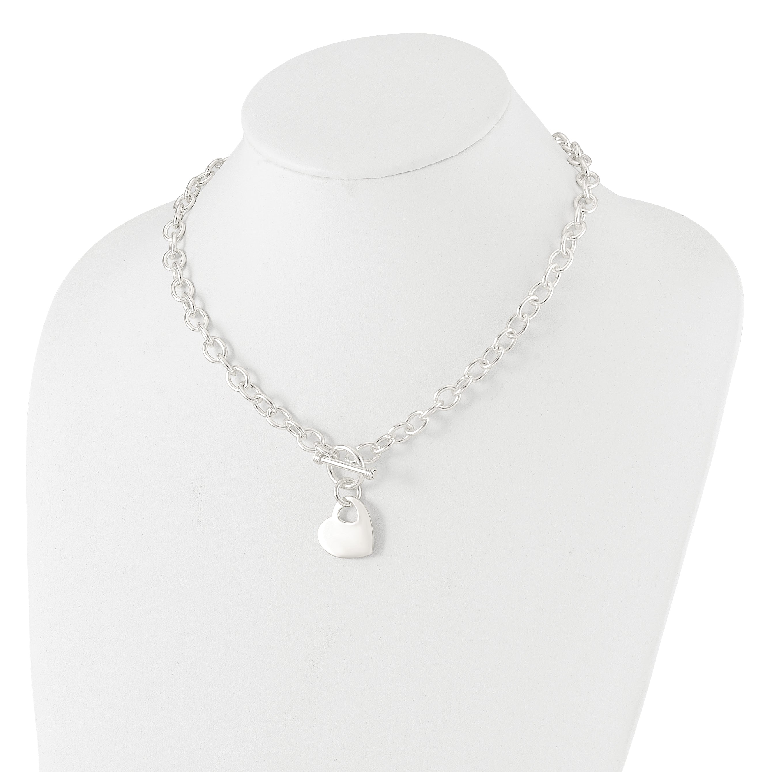 Sterling Silver Engraveable Heart Disc on Fancy Link Toggle Necklace