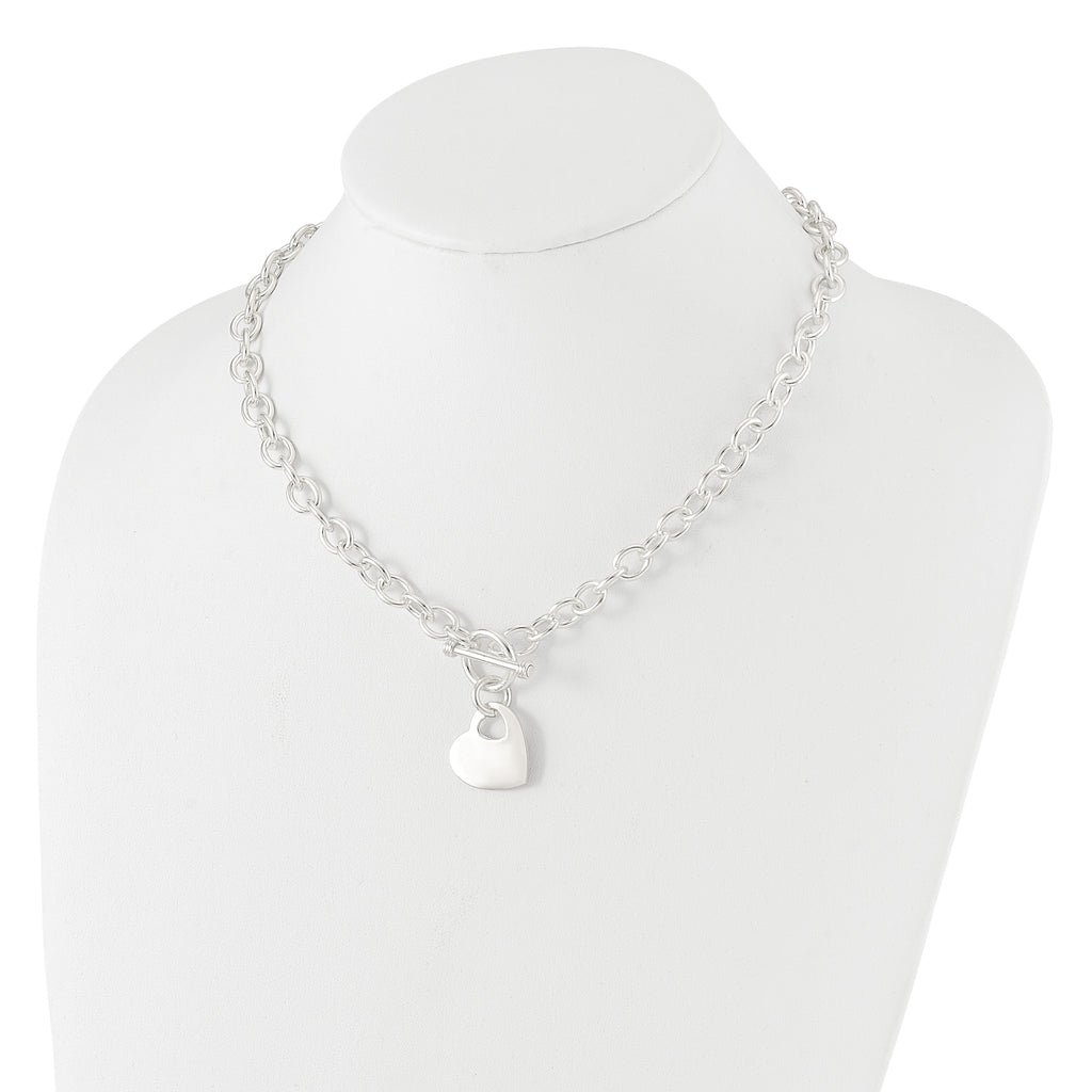 Sterling Silver Engraveable Heart Disc on Fancy Link Toggle Necklace