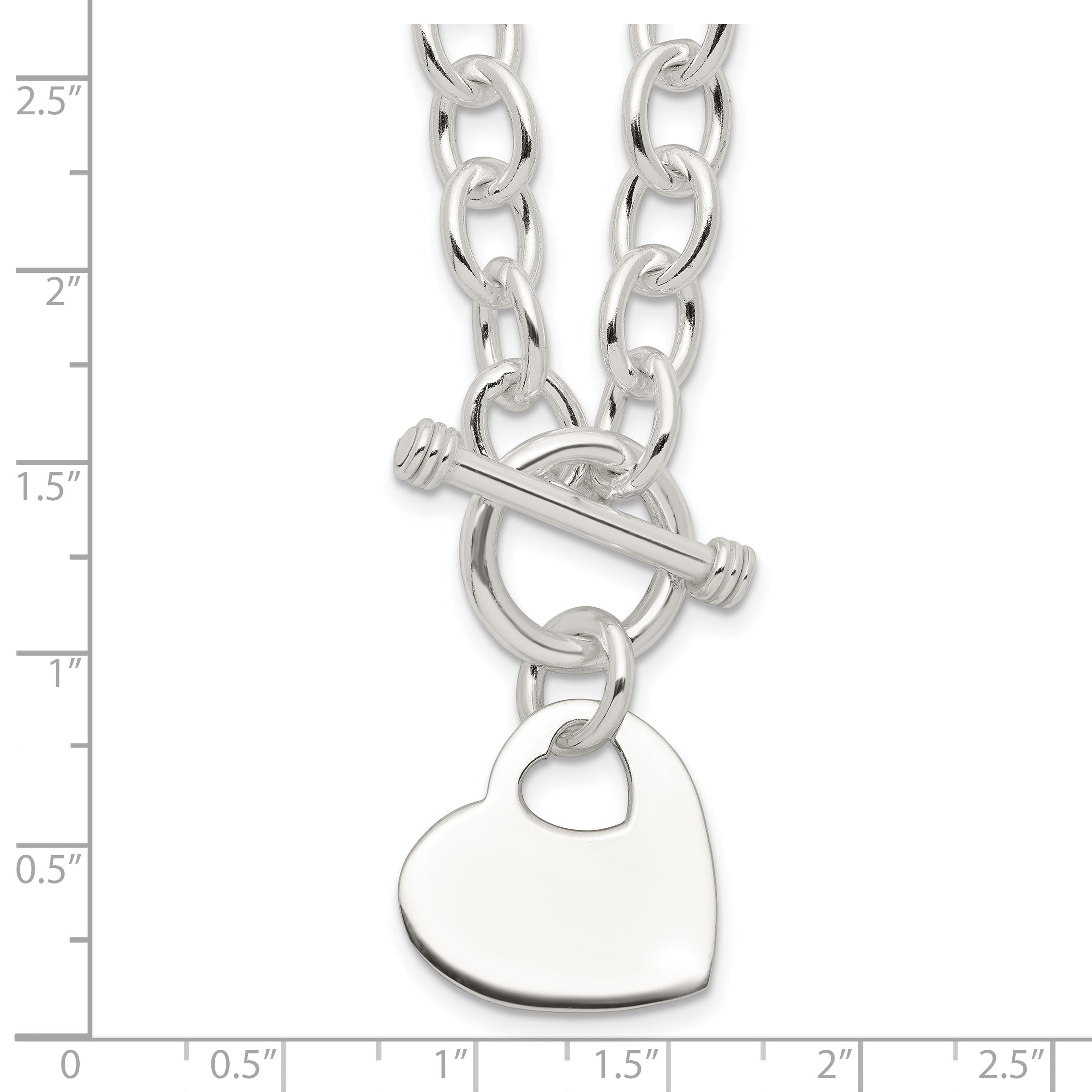 Sterling Silver Engraveable Heart Disc on Fancy Link Toggle Necklace