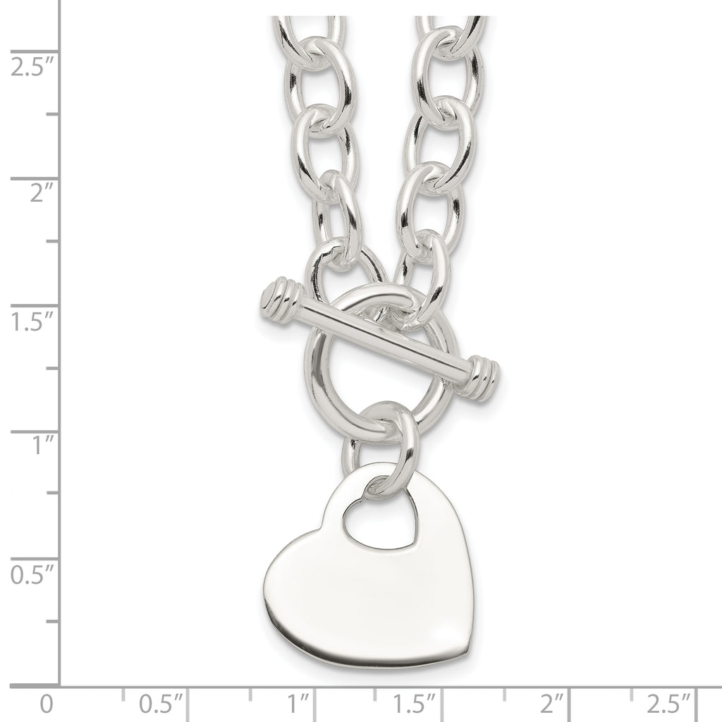 Sterling Silver Engraveable Heart Disc on Fancy Link Toggle Necklace