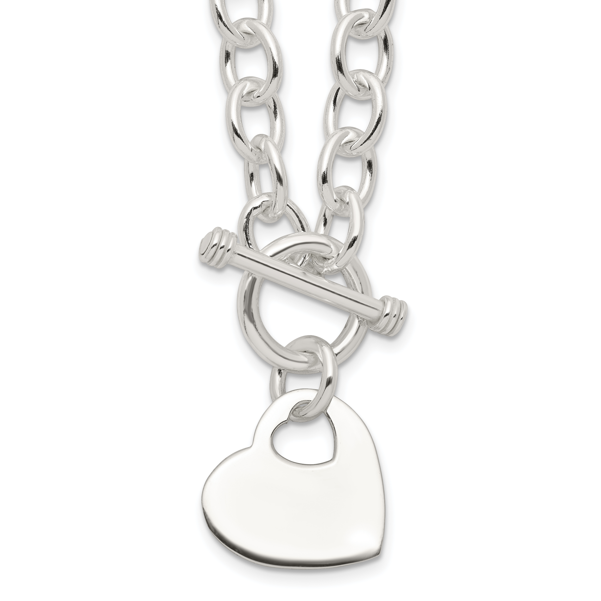 Sterling Silver Engraveable Heart Disc on Fancy Link Toggle Necklace Main image