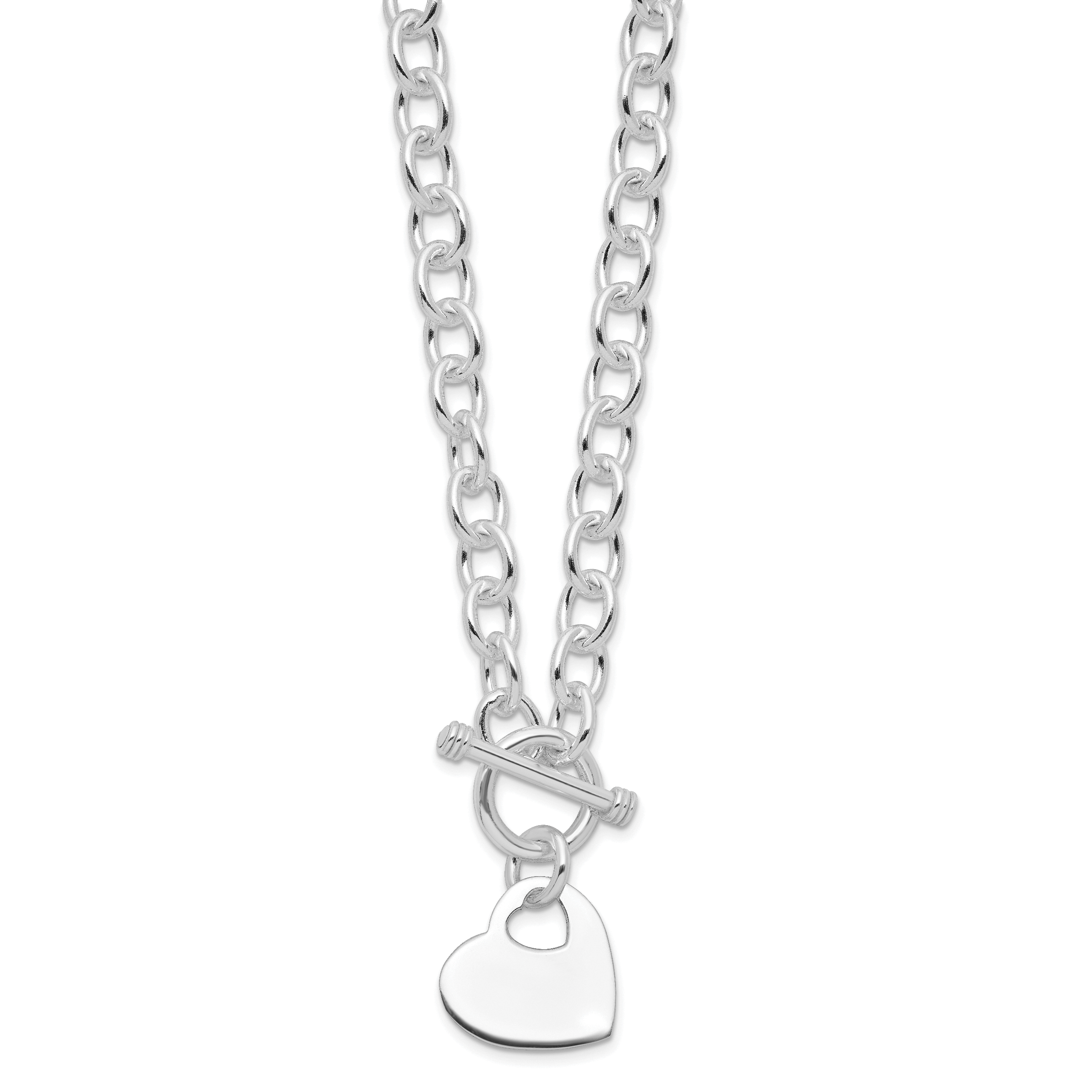 Sterling Silver RH-plated Heart Disc on Toggle Necklace Secondary image