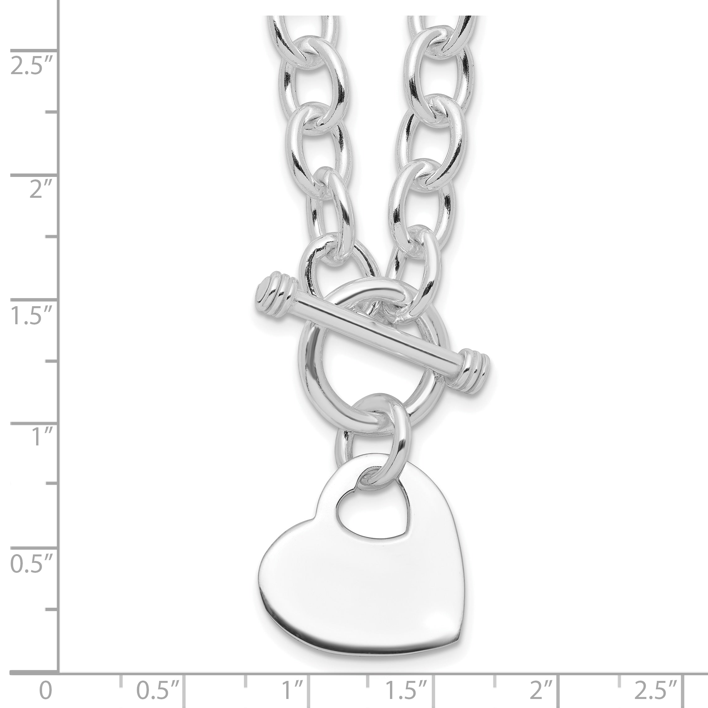 Sterling Silver RH-plated Heart Disc on Toggle Necklace