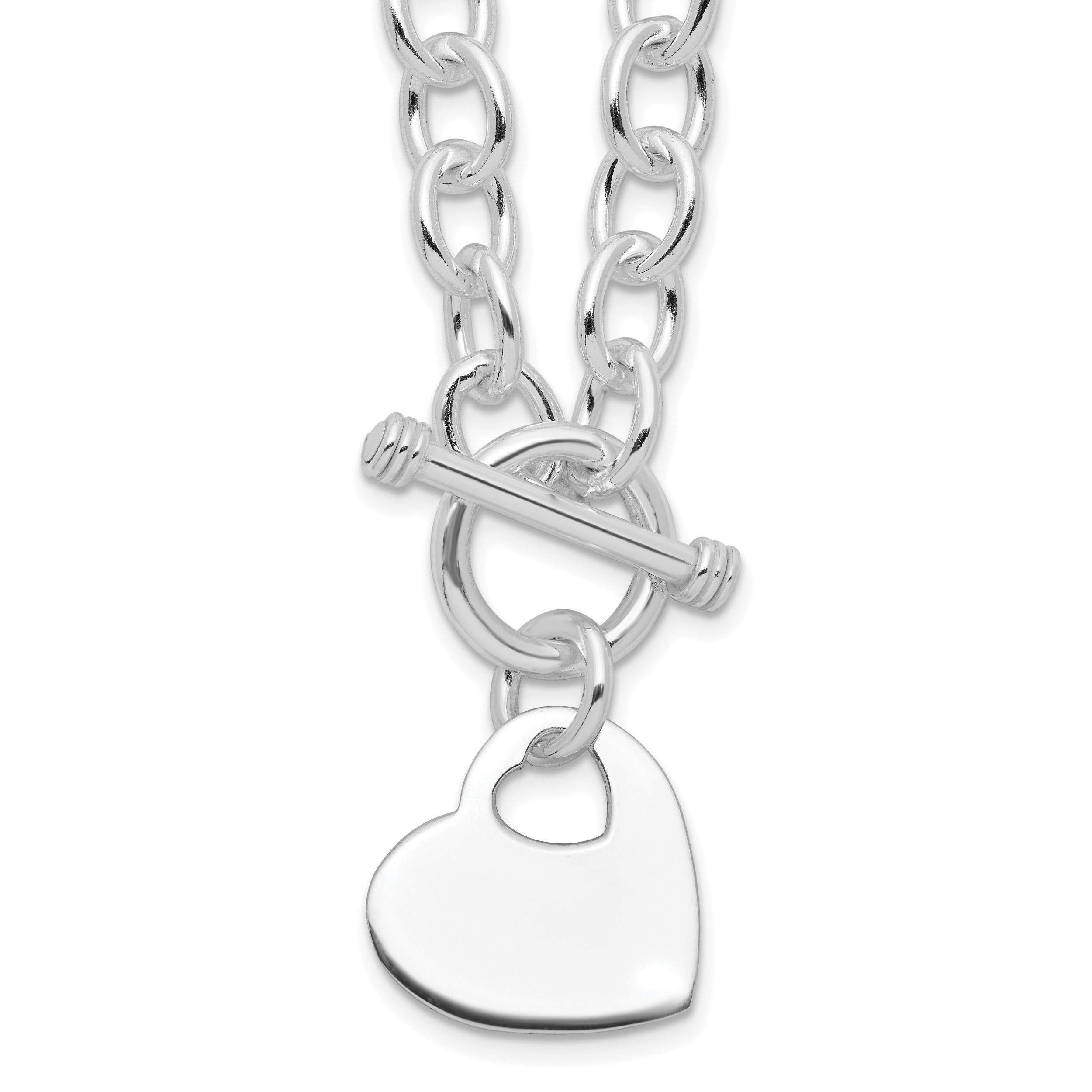 Sterling Silver RH-plated Heart Disc on Toggle Necklace Main image
