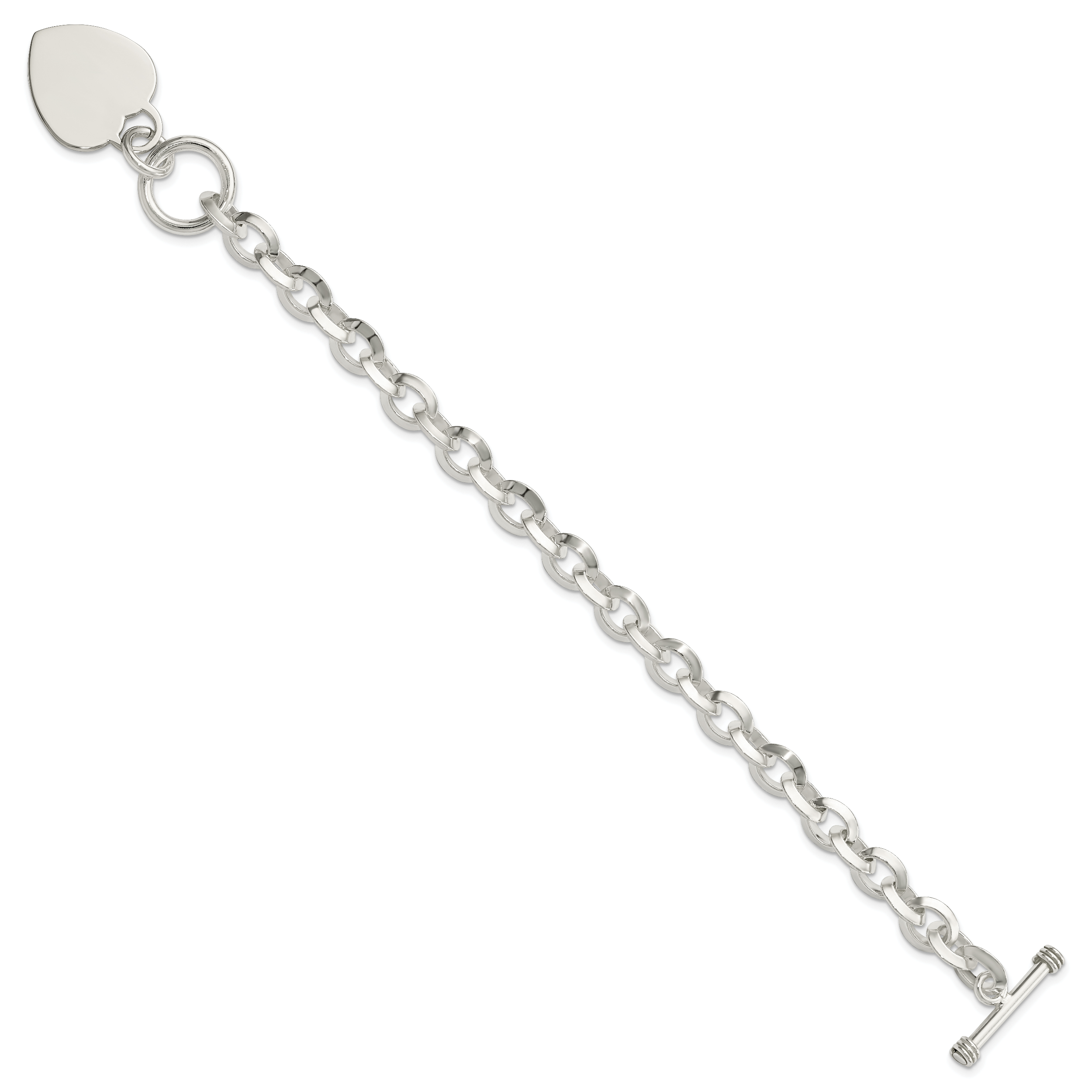 Sterling Silver Engraveable Heart Disc on Fancy Link Toggle Bracelet Secondary image