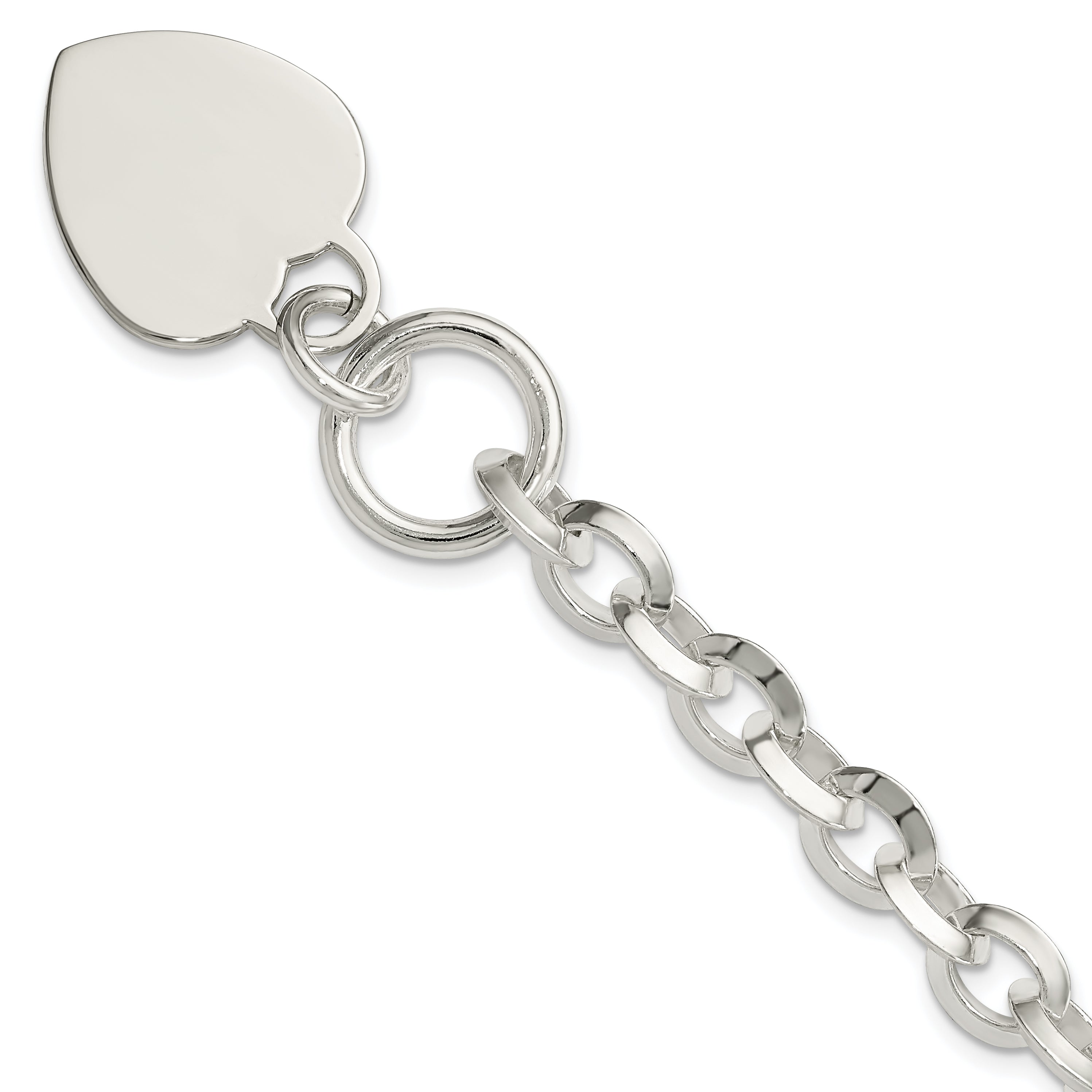 Sterling Silver Engraveable Heart Disc on Fancy Link Toggle Bracelet Main image