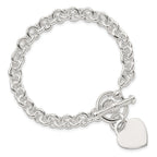 Sterling Silver Engraveable Heart Disc on Fancy Link Toggle Bracelet