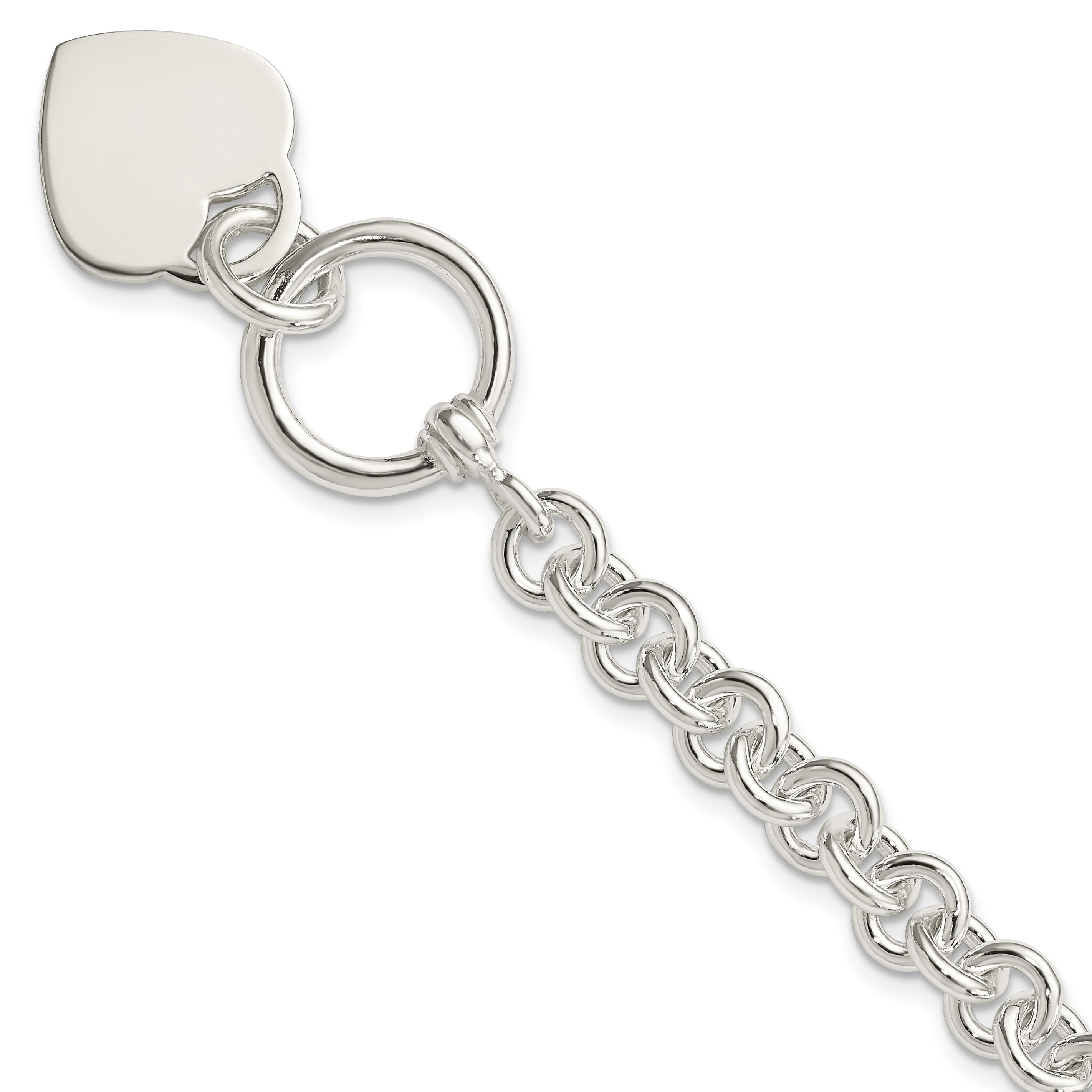Sterling Silver Engraveable Heart Disc on Fancy Link Toggle Bracelet Main image