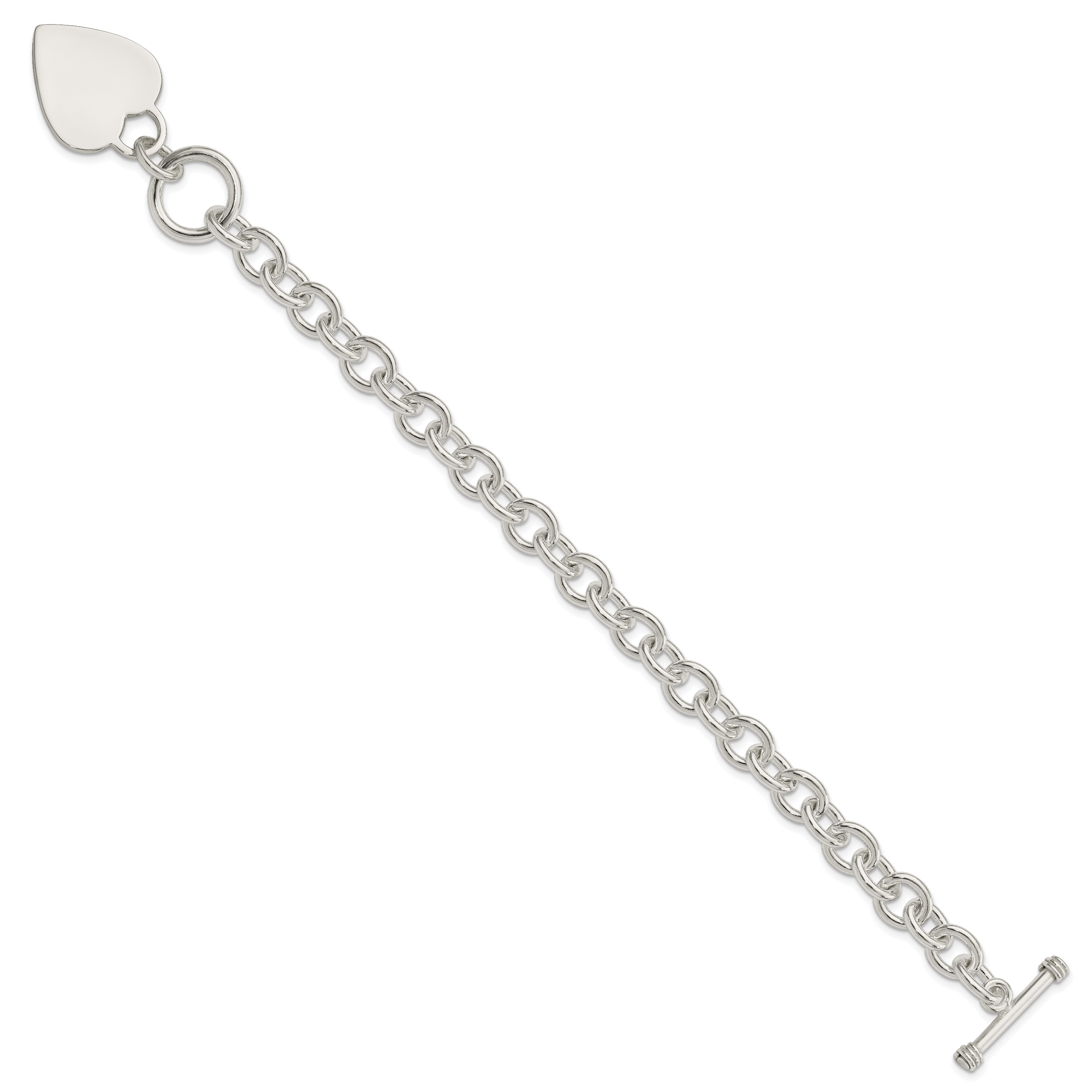 Sterling Silver Engraveable Heart Disc on Fancy Link Toggle Bracelet Secondary image