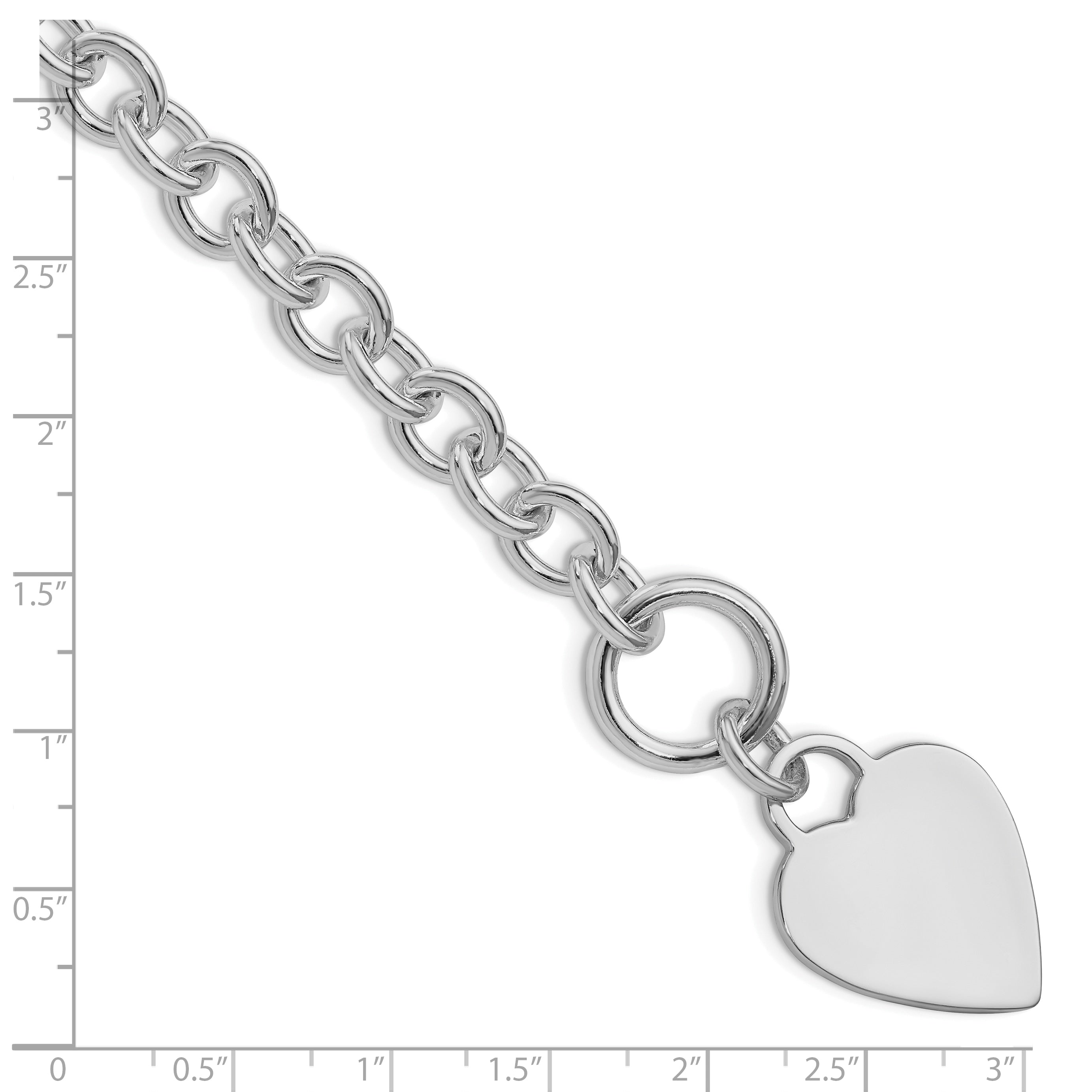 Sterling Silver RH-plated Heart Disc on Toggle Bracelet