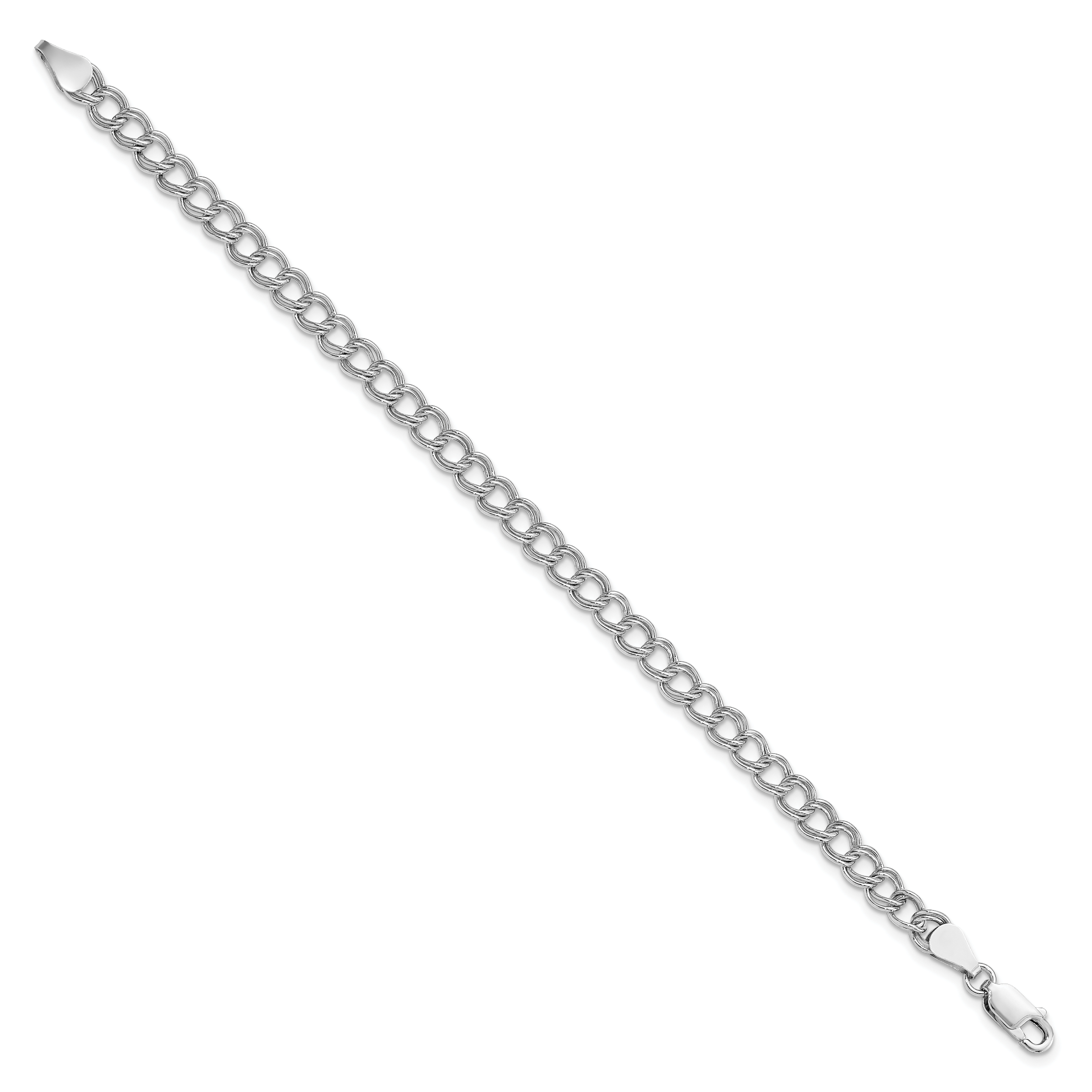 Women's Sterling Silver Rhodium-Plated Double Link Charm Bracelet