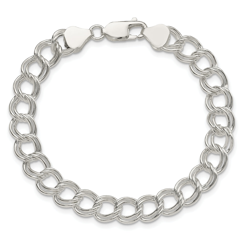 Sterling Silver 7.75mm Solid Double Link 6 inch Charm Bracelet
