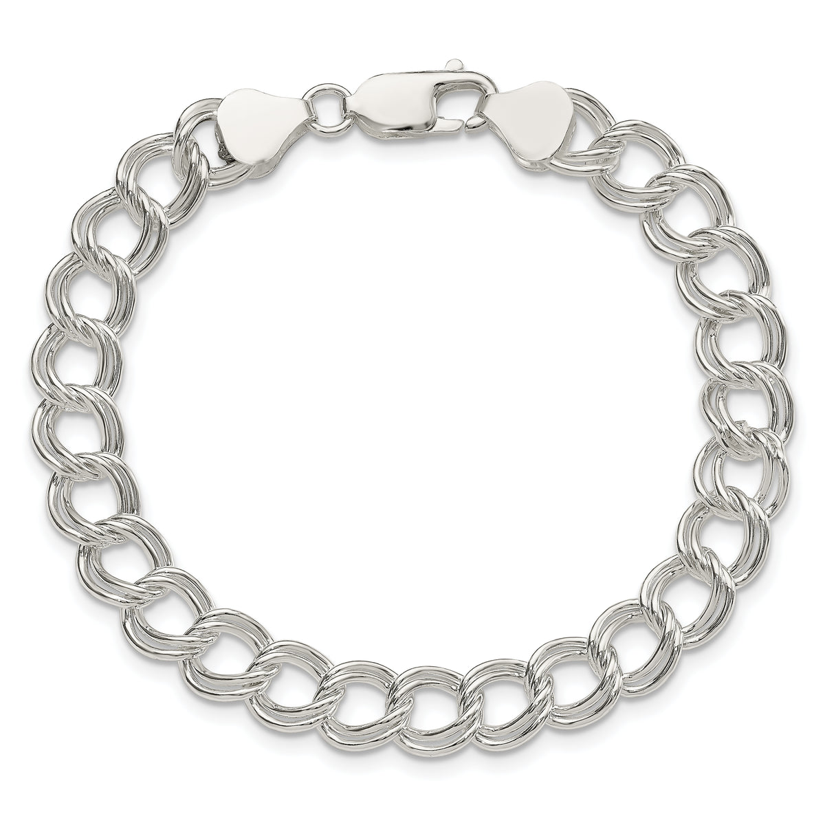 Sterling Silver 7.75mm Solid Double Link 6 inch Charm Bracelet