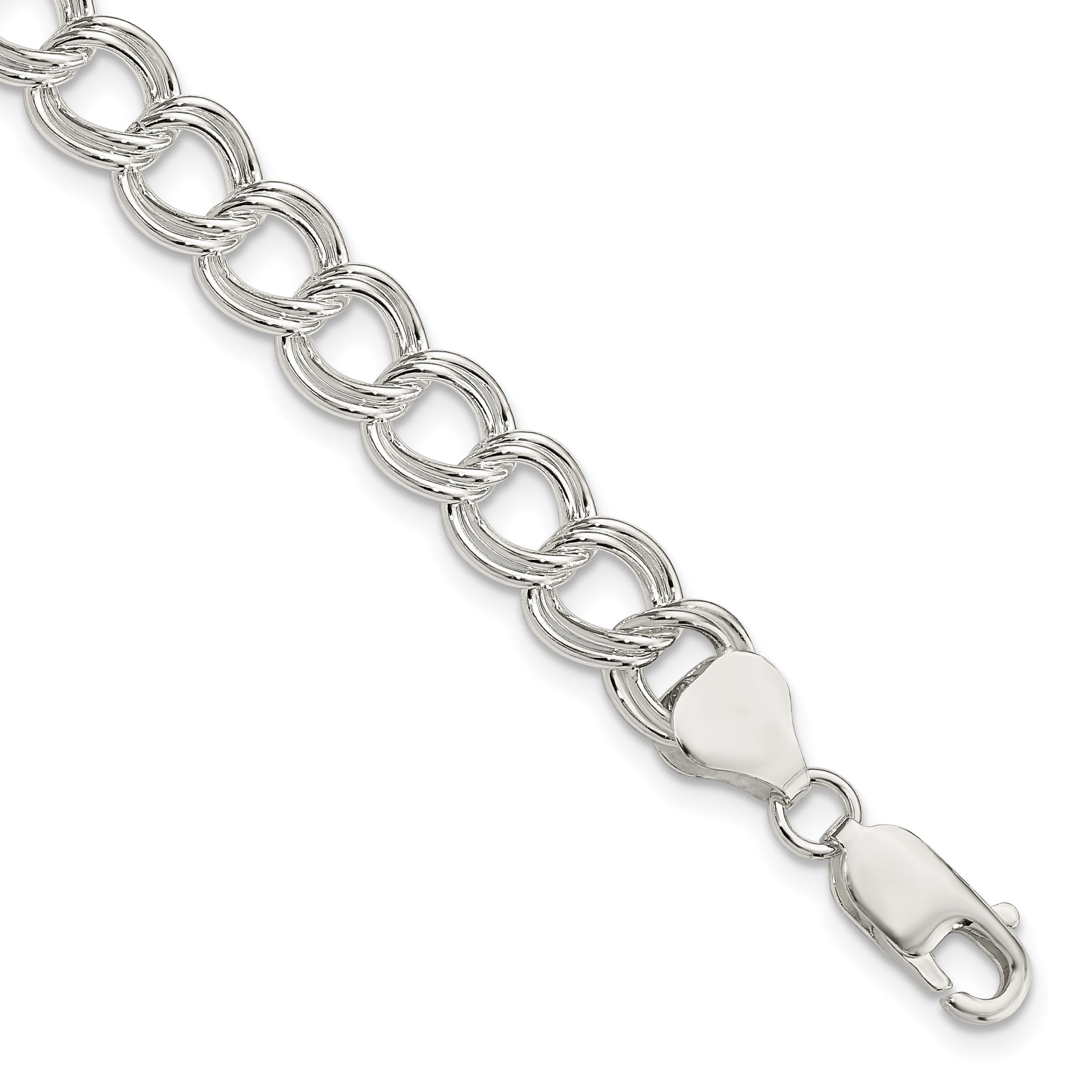 Sterling Silver 7.75mm Solid Double Link Charm Bracelet Main image