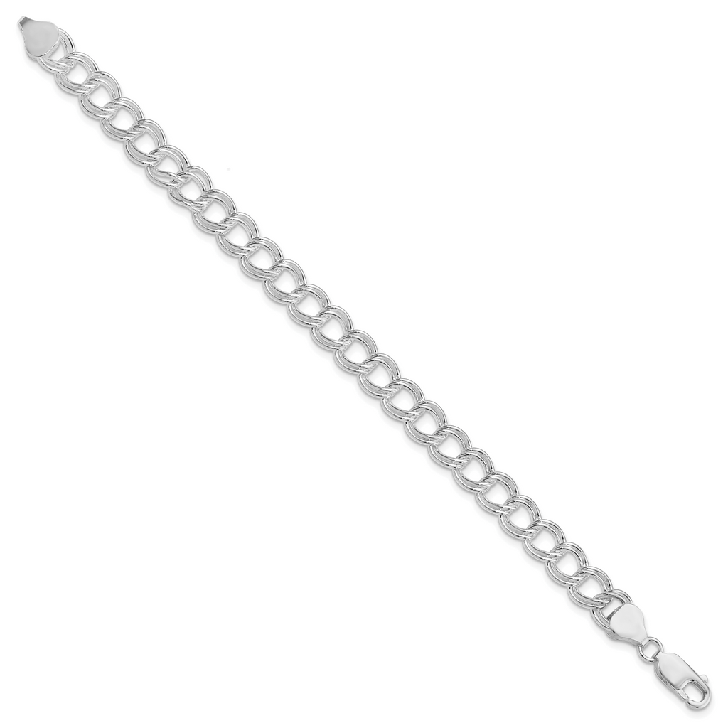 Sterling Silver RH-plated 7.75mm Solid Double Link Charm Bracelet
