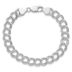 Sterling Silver RH-plated 7.75mm Solid Double Link Charm Bracelet