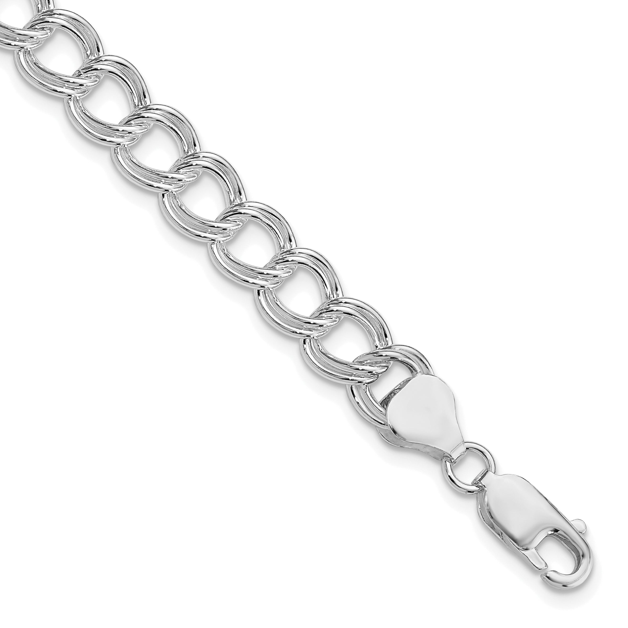 Sterling Silver RH-plated 7.75mm Solid Double Link Charm Bracelet