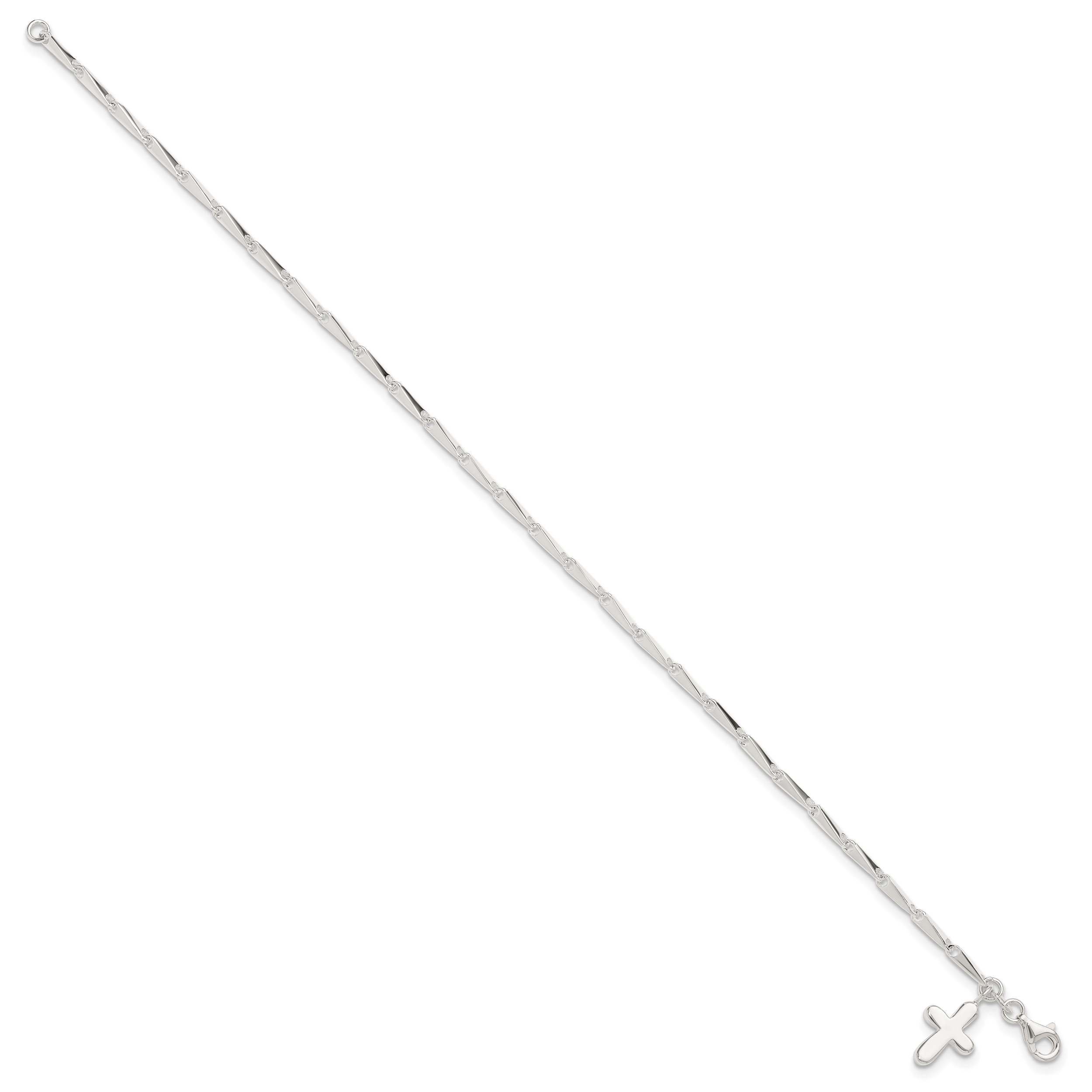 Sterling Silver 9 in Solid Polished Cross on Fancy Link Anklet Secondary image