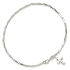 Sterling Silver 10 in Solid Polished Cross on Fancy Link Anklet